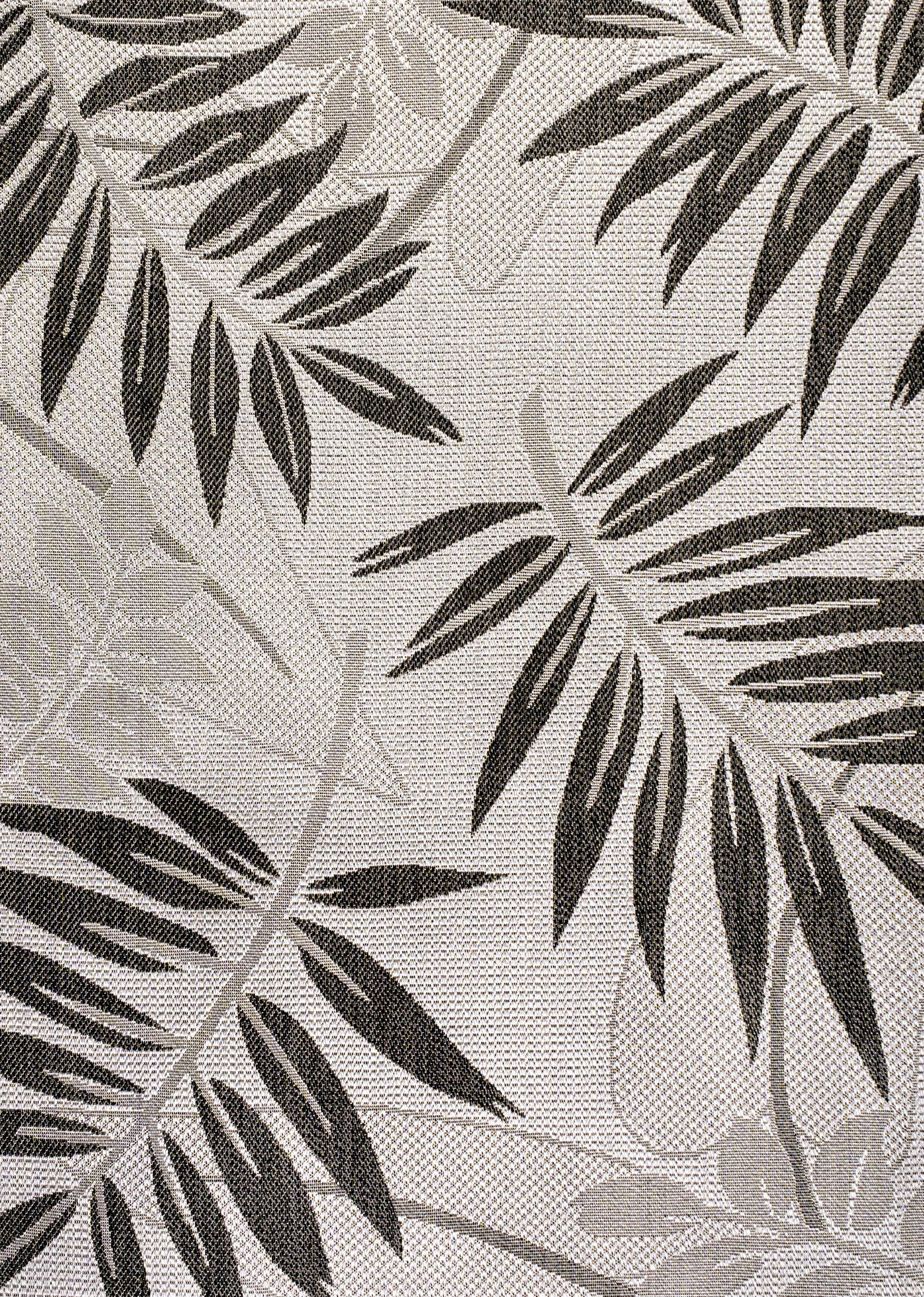 8' x 10' Havana Tropical Palm Leaf Indoor/Outdoor Area Rug, Gray/Black - JONATHAN Y