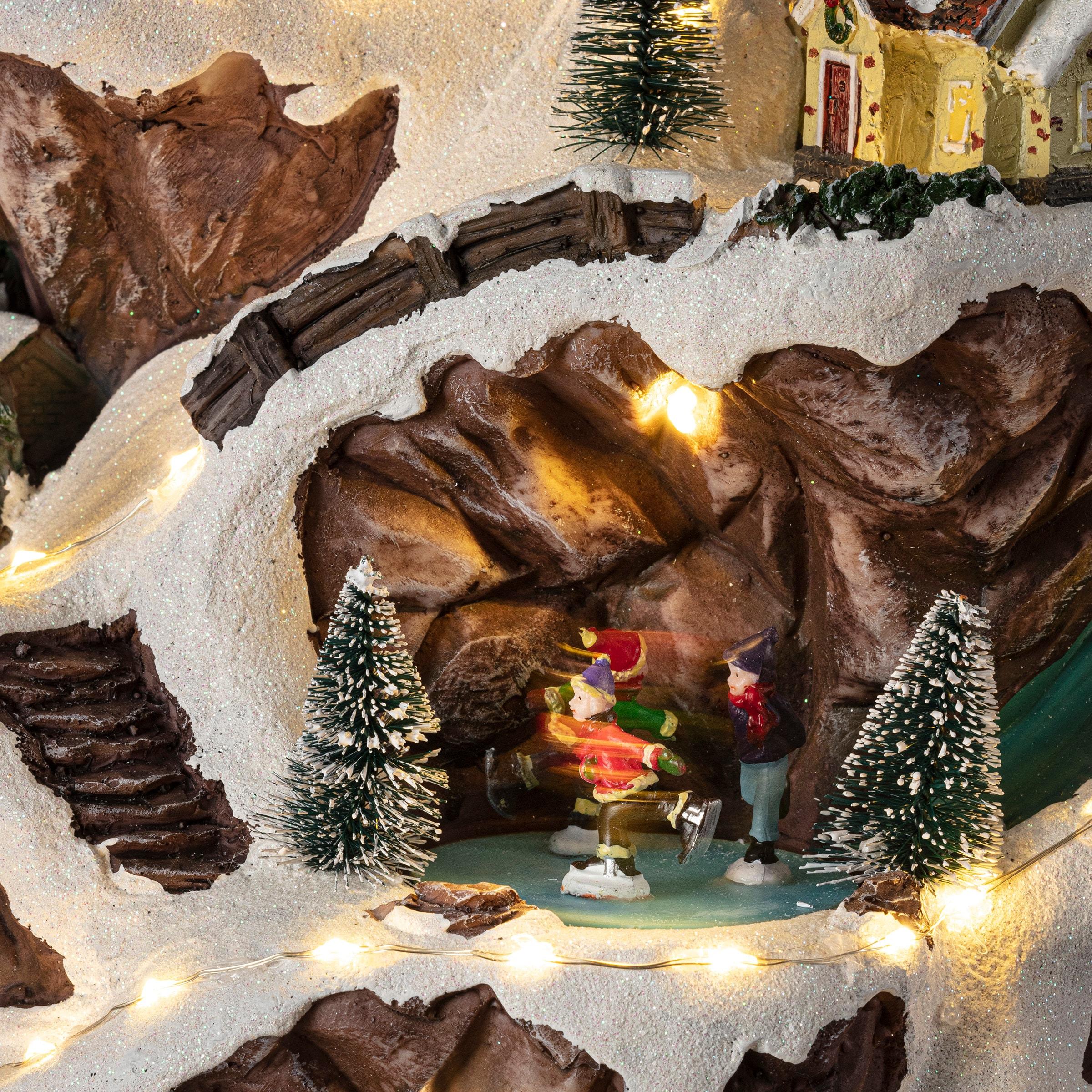 18-Inch Snowy Mountain Village with LED Lights and Music