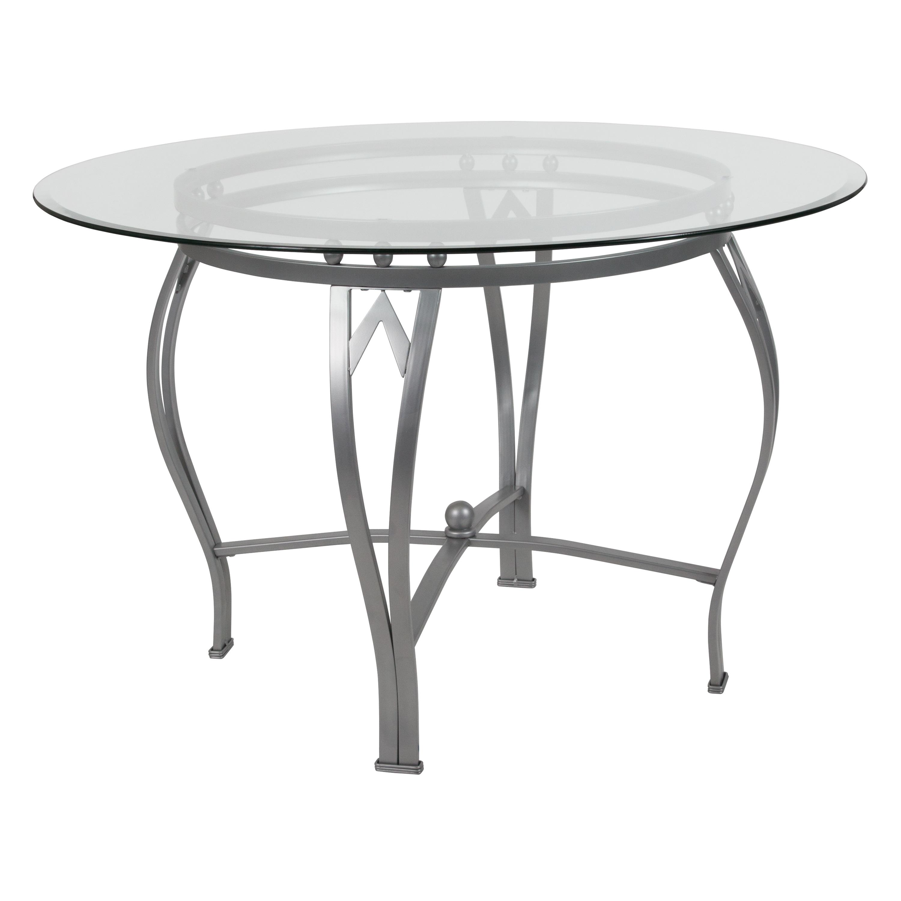 Syracuse Round Glass Dining Table with Bowed Out Metal Frame