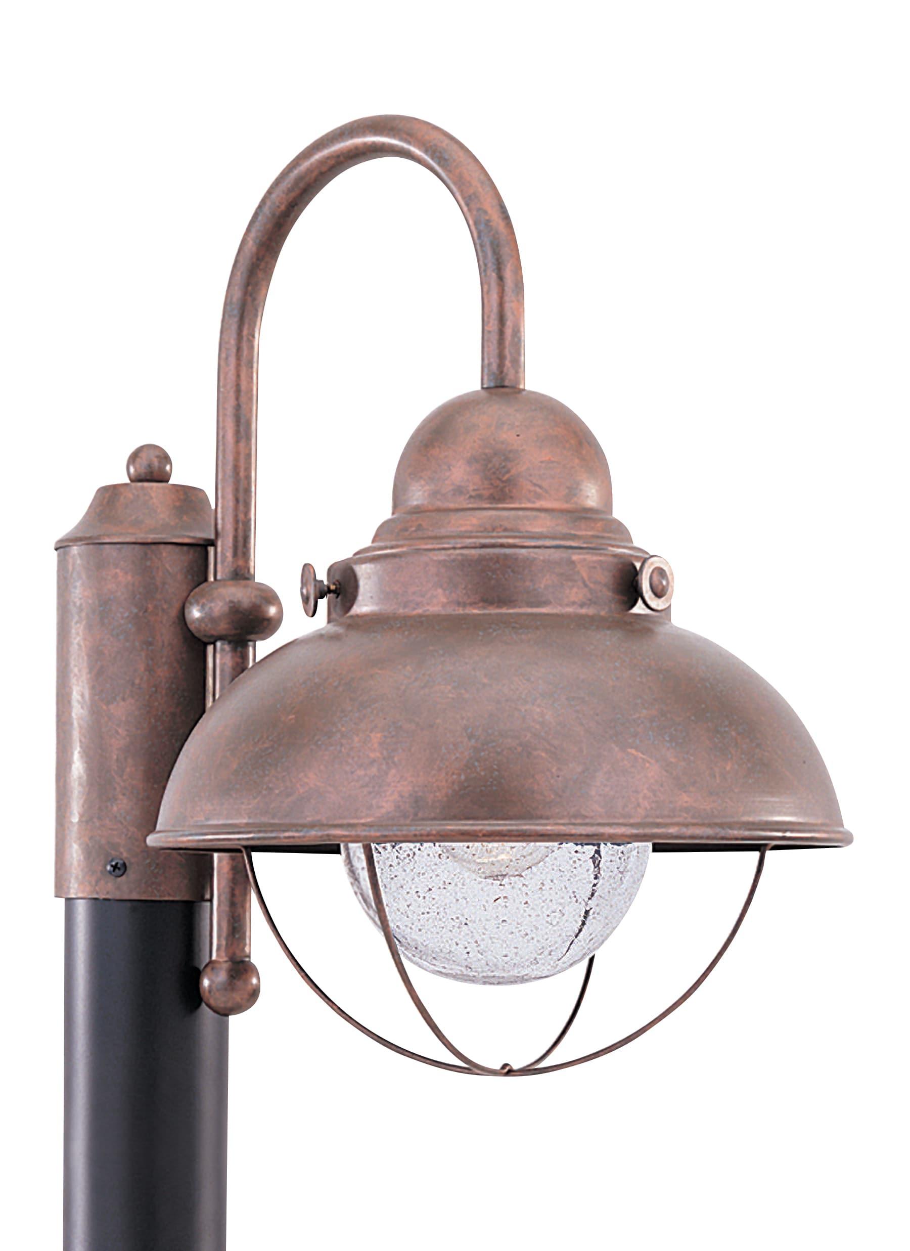 Weathered Copper Outdoor Post Lantern with Clear Seeded Glass Shade