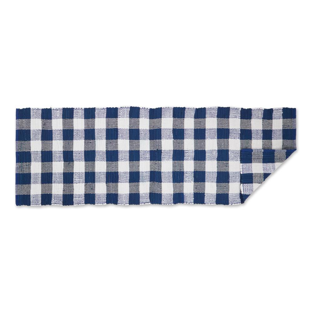 Navy & White Buffalo Check Rag Rug 2ft 3inx6ft