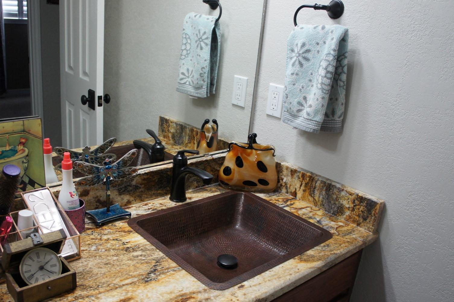 19" Rectangle Under Counter Hammered Copper Bathroom Sink