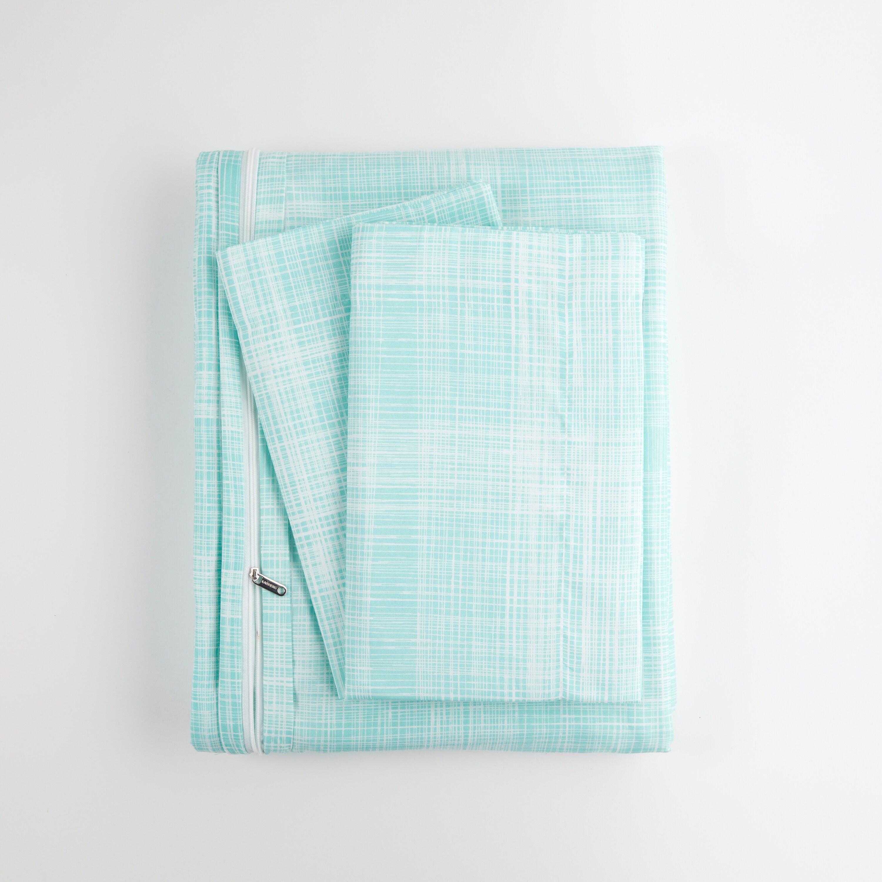 Aqua Plaid Microfiber Full/Queen Duvet Cover Set with Shams