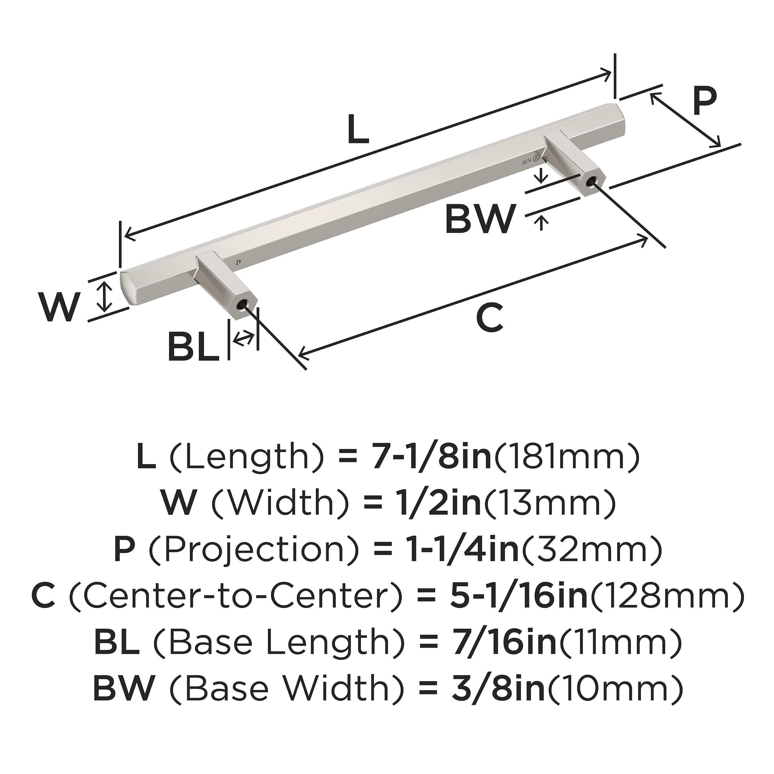 Amerock Caliber 5-1/16 inch (128mm) Center-to-Center Polished Nickel Cabinet Pull