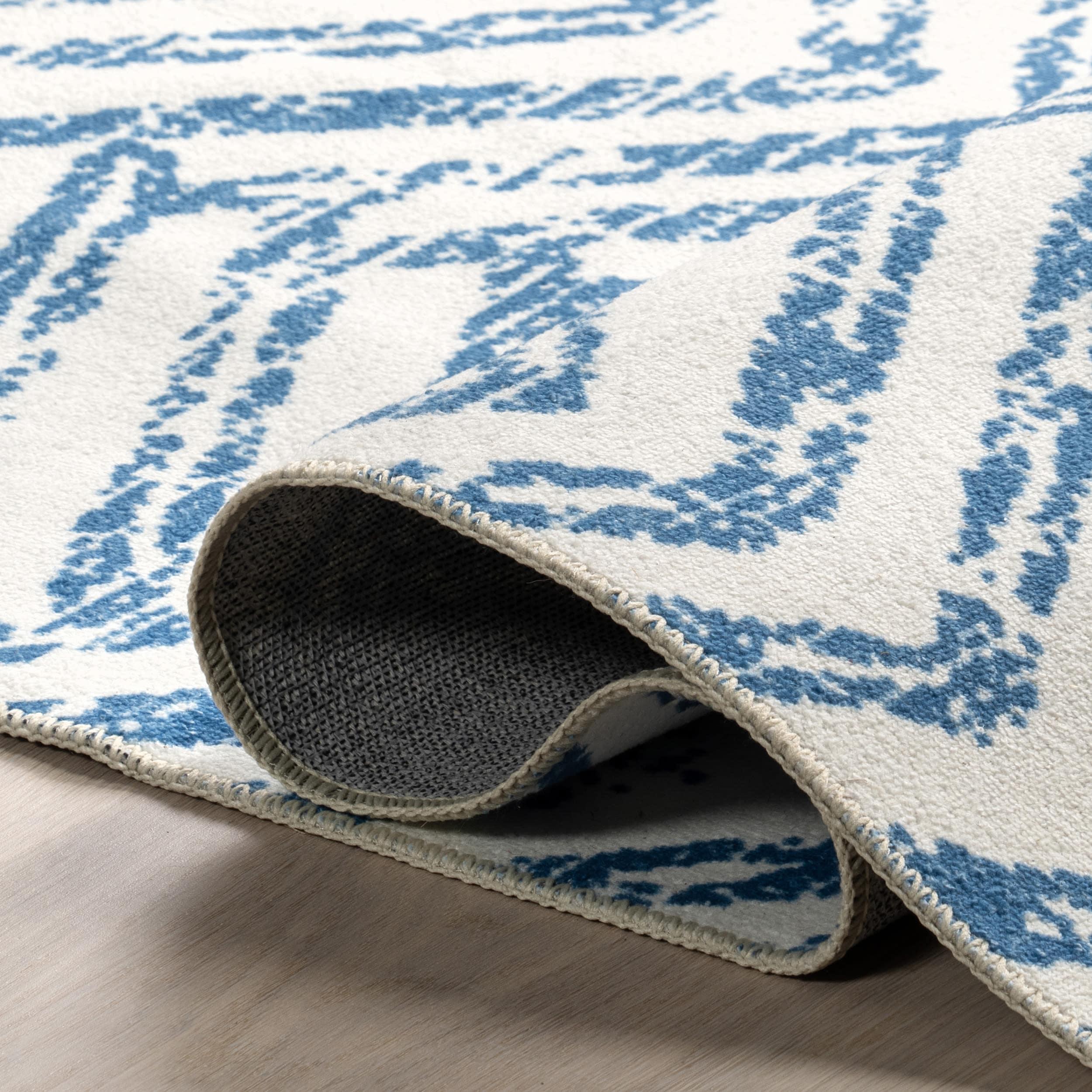 Nuloom Rosanne Herringbone 3x5 Machine Washable Accent Indoor Area Rug for Living Room Bedroom Dining Room Entryway Kitchen, Blue/Ivory
