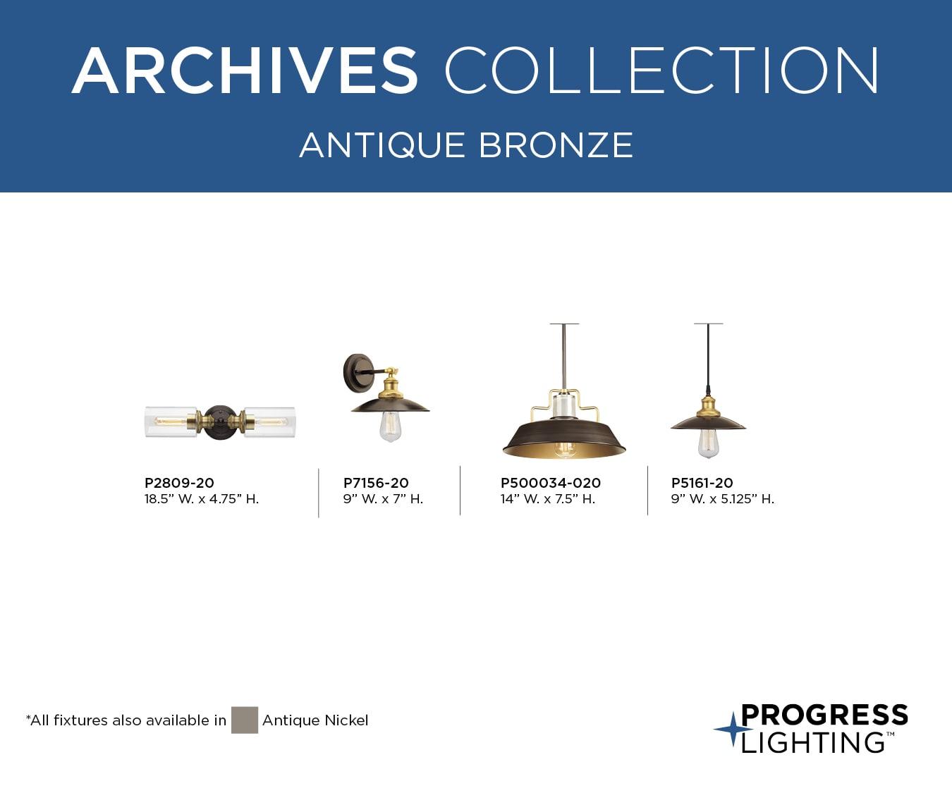 Progress Lighting Archives 1-Light Adjustable Swivel Wall Sconce, Antique Nickel, Natural Brass Accents, Shade Included
