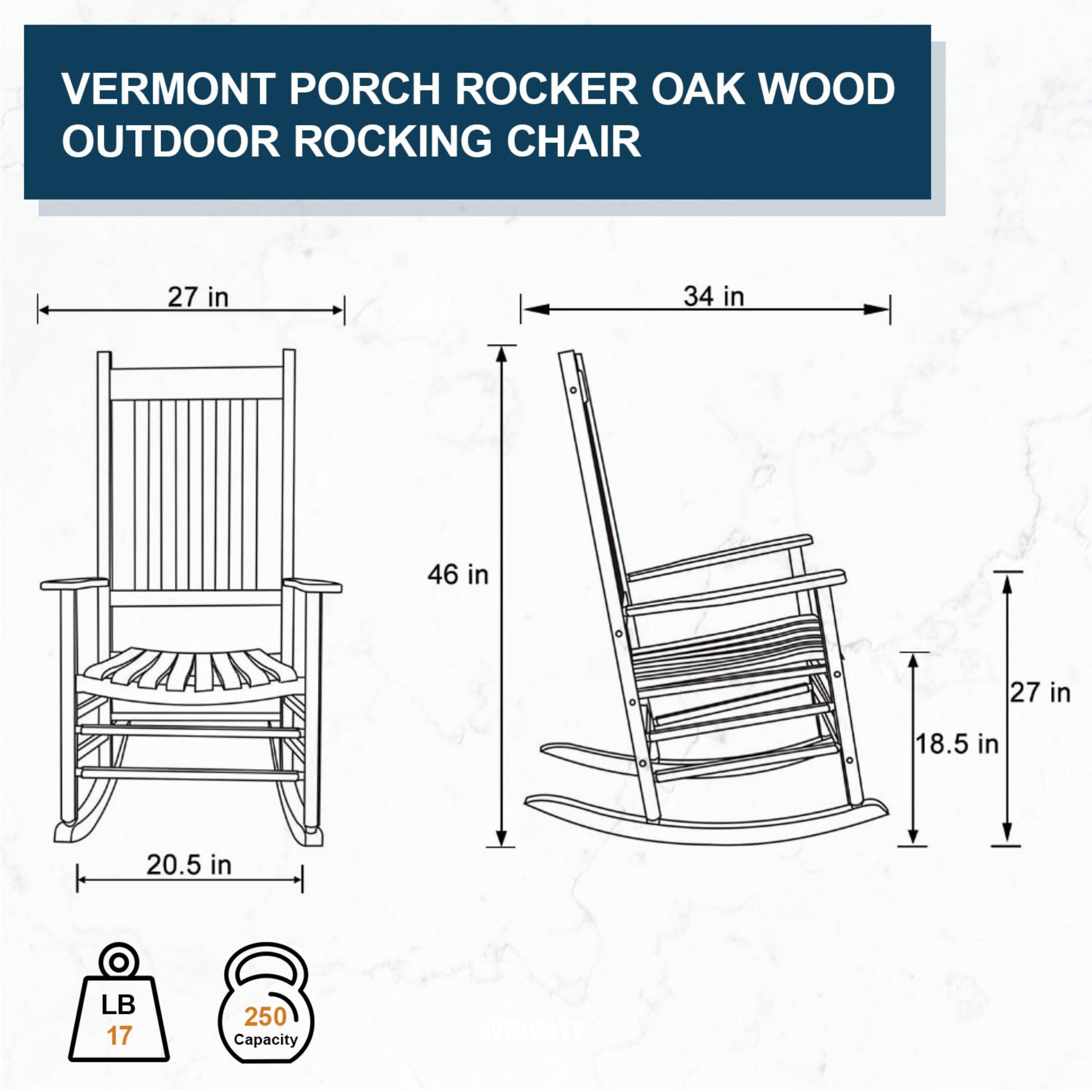 Shine Company Vermont Hardwood Outdoor Porch Patio Furniture Rocker Chair, Oak