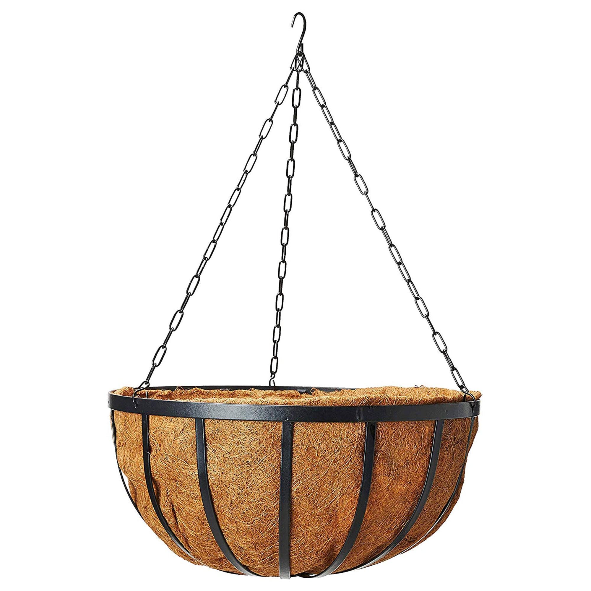 Exlonjet Garden Products Coconut 1593 Solstice Round Hanging Basket Planter, 20-Inch, Black