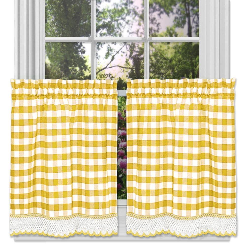 Achim Buffalo Check Kitchen Curtains, Set of 2 Tiers, 58 x 24, Yellow