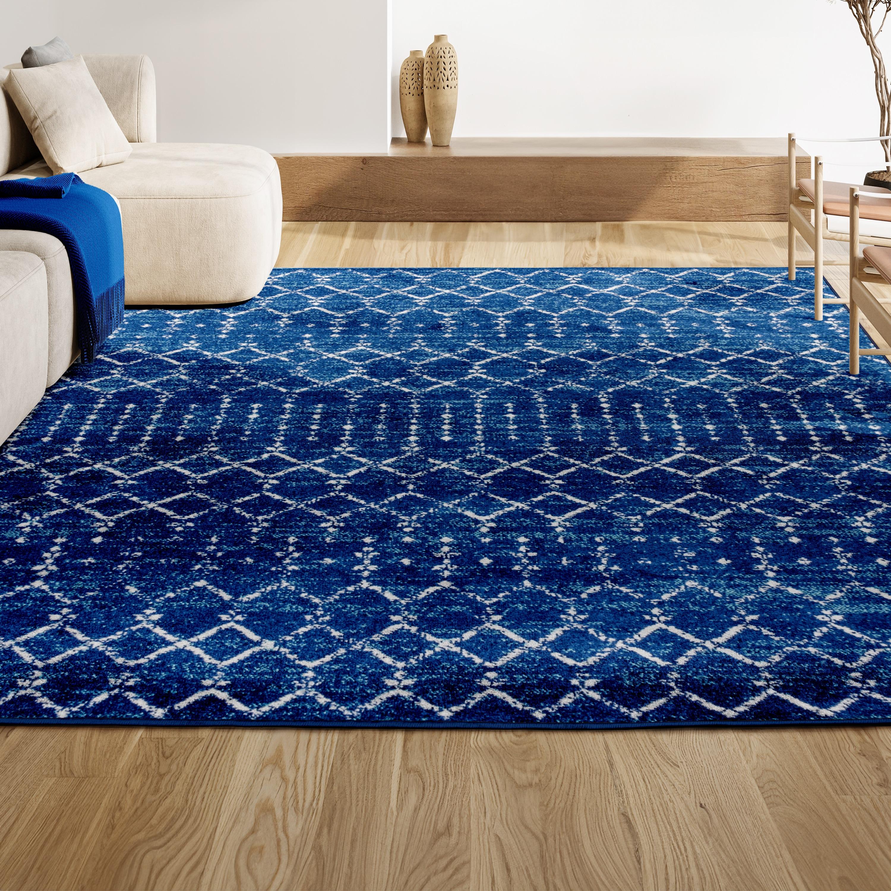 JONATHAN Y Moroccan HYPE Boho Vintage Diamond Blue/White 4 ft. x 6 ft. Area Rug