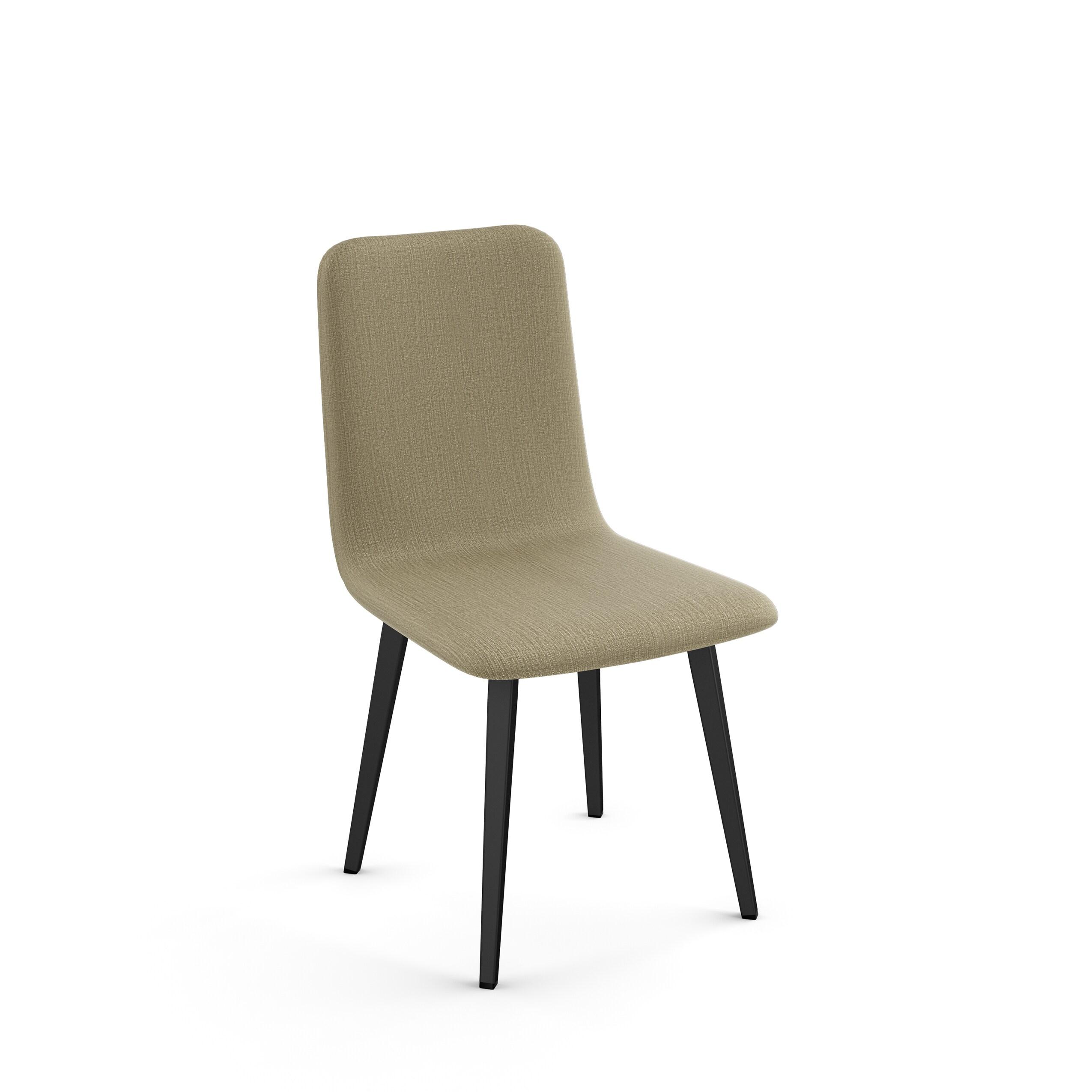 Beige Upholstered Faux Leather Side Chair with Black Metal Legs