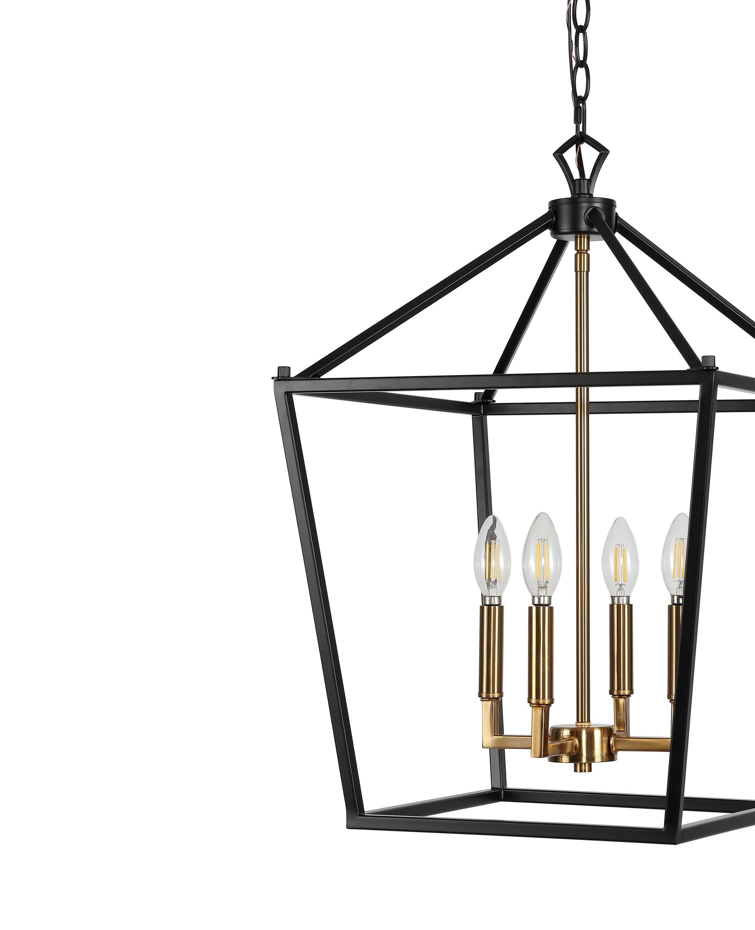 Pagoda 16" 4-Bulb Lantern Metal LED Pendant, Oil Rubbed Bronze/Brass Gold