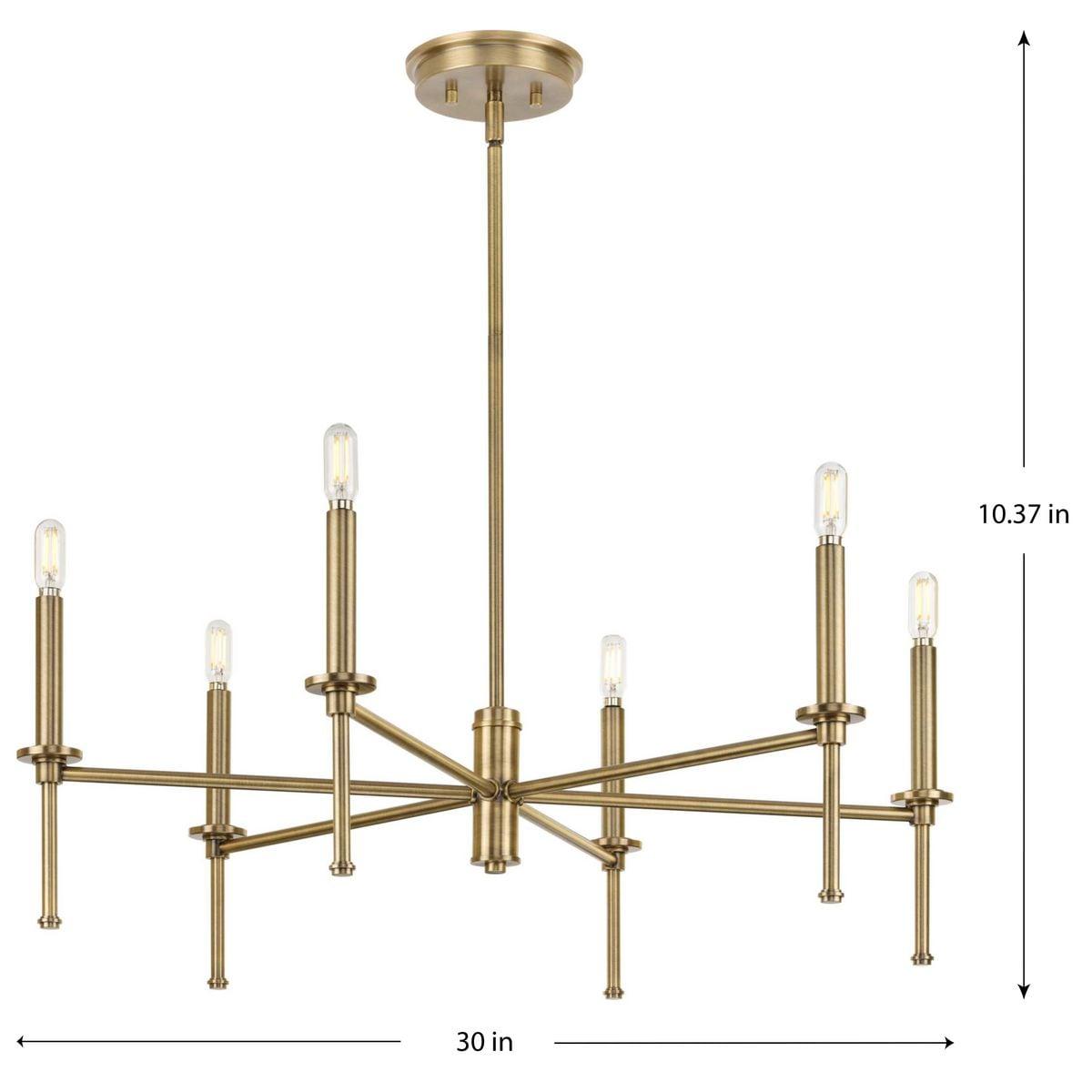 Progress Lighting Elara 6-Light Chandelier, Vintage Brass, Clear Glass Shades