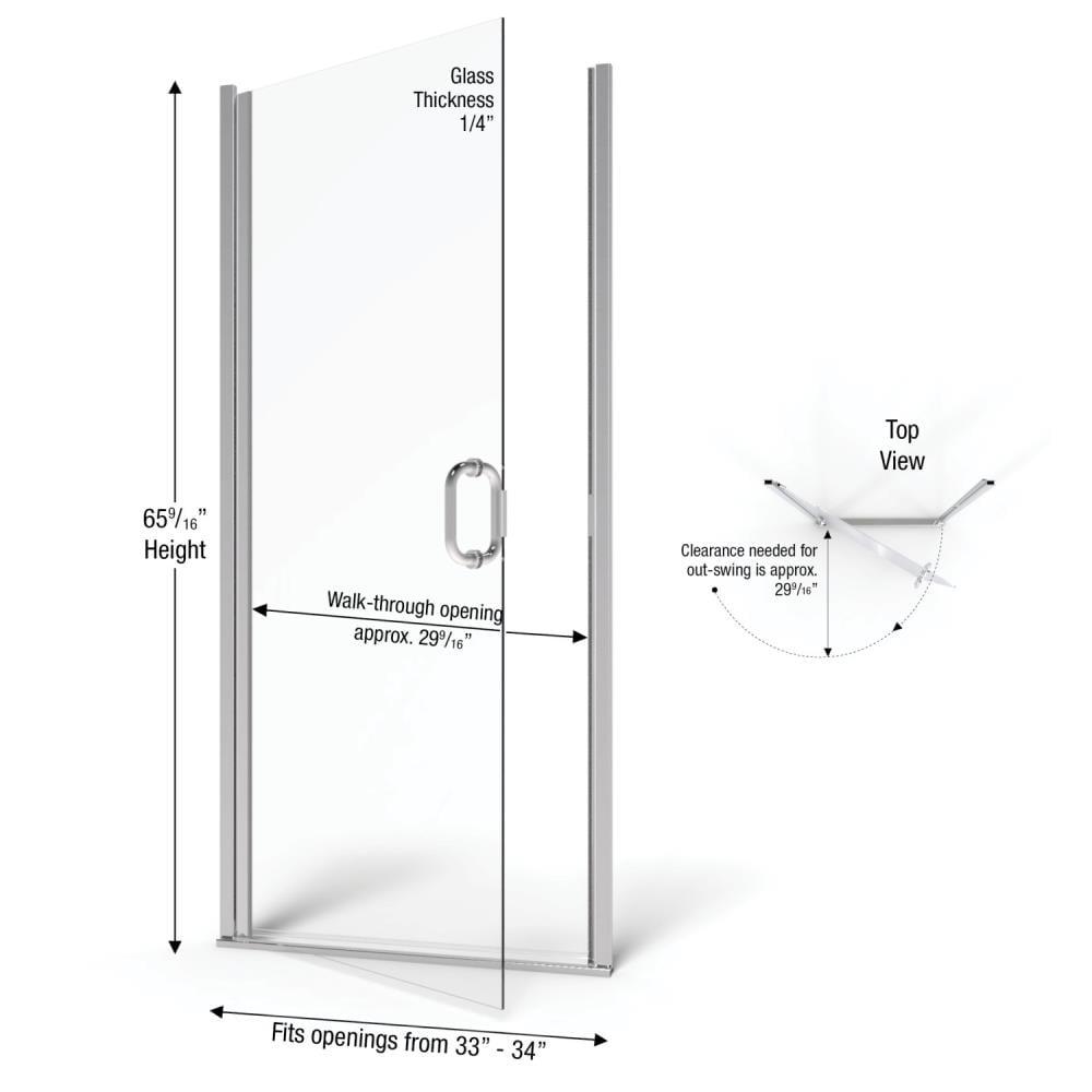 Infinity 33'' - 34'' W x 65.56'' H Semi-Frameless Shower Door with Clear Glass