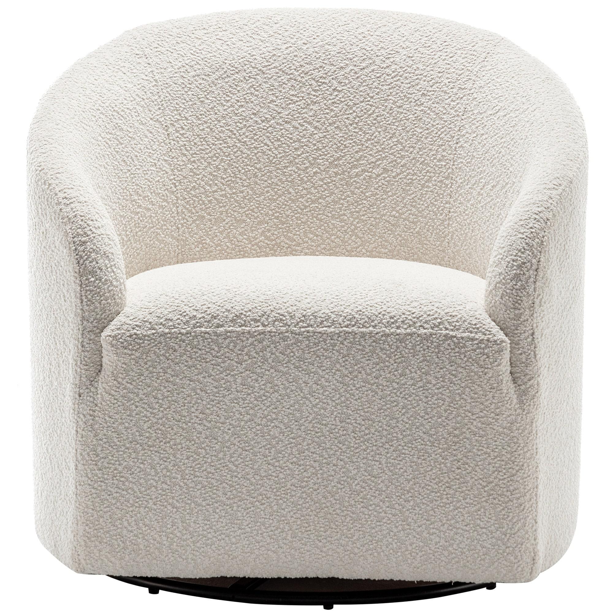 Kinwell 32" Wide Boucle Upholstered Swivel Barrel Chair White : Mid-Century Modern, No Assembly Required