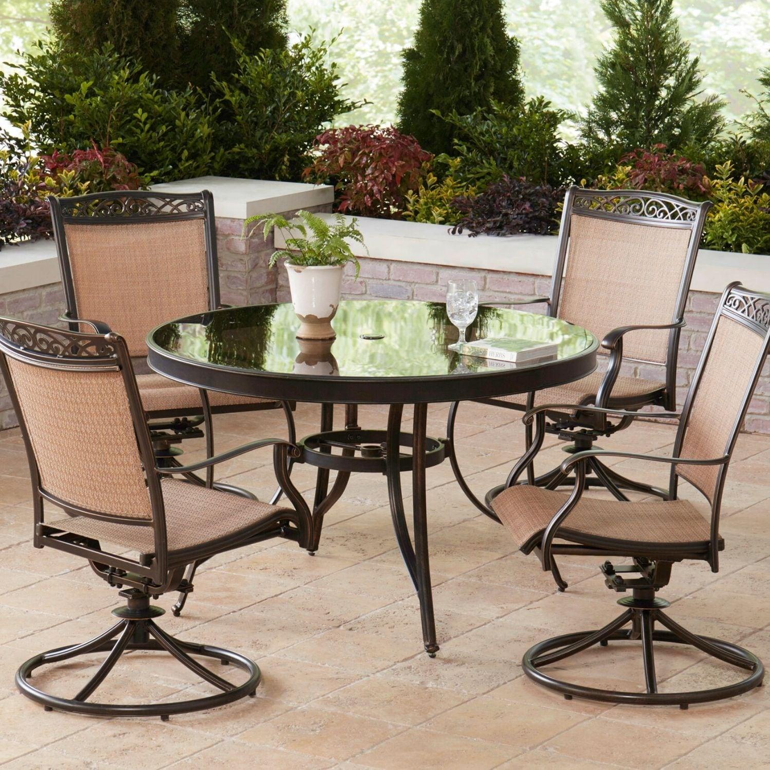 Hanover Fontana 5-Piece Aluminum Outdoor Dining Set with a Glass-Top Dining Table, Seats 4