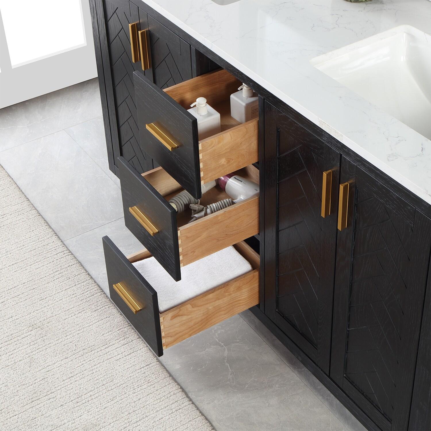 Gazsi 60" Double Bathroom Vanity Set in Black Oak without Mirror