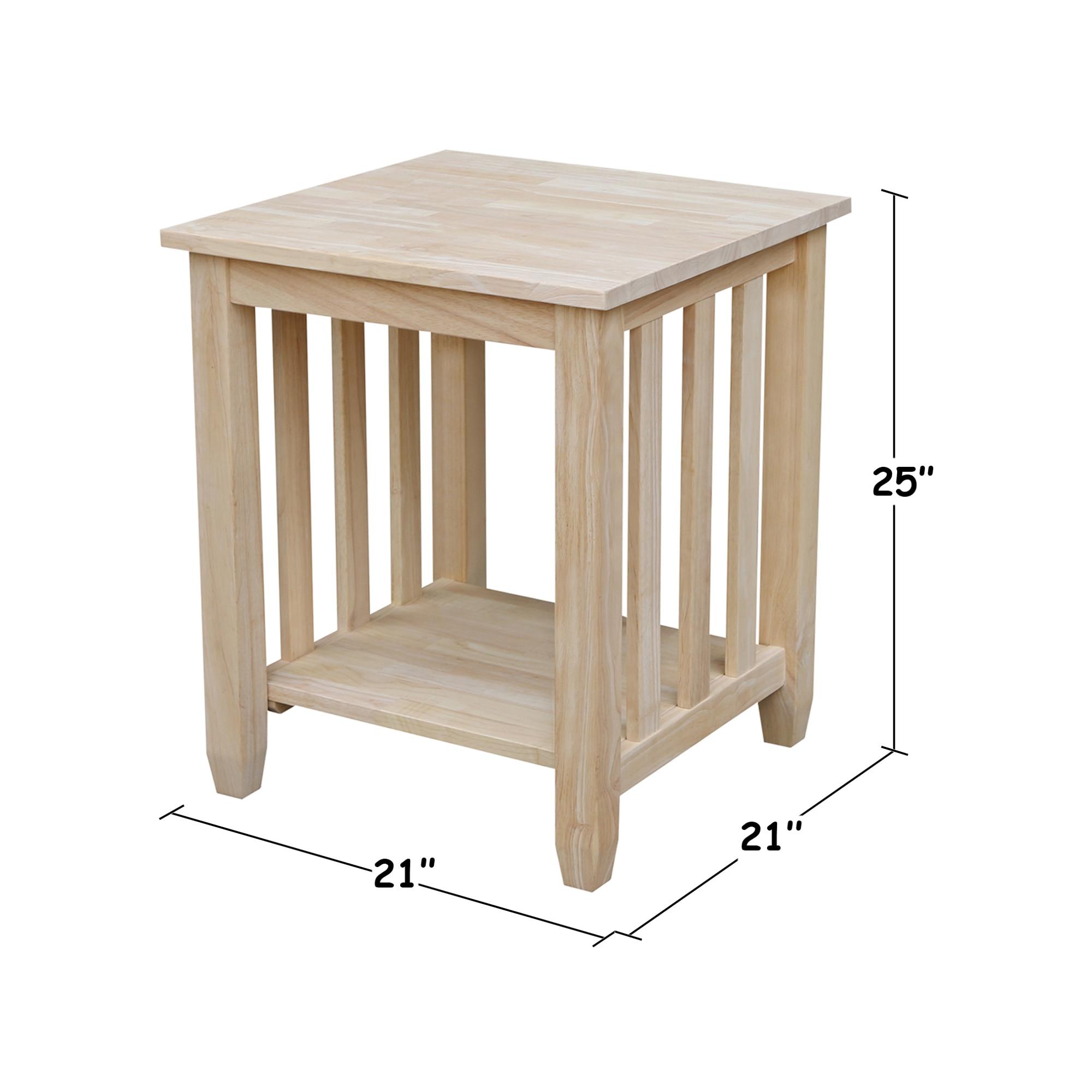 International Concepts Mission Tall End Table: Hardwood Frame, Square Shape, 25" Height, Shelf Storage