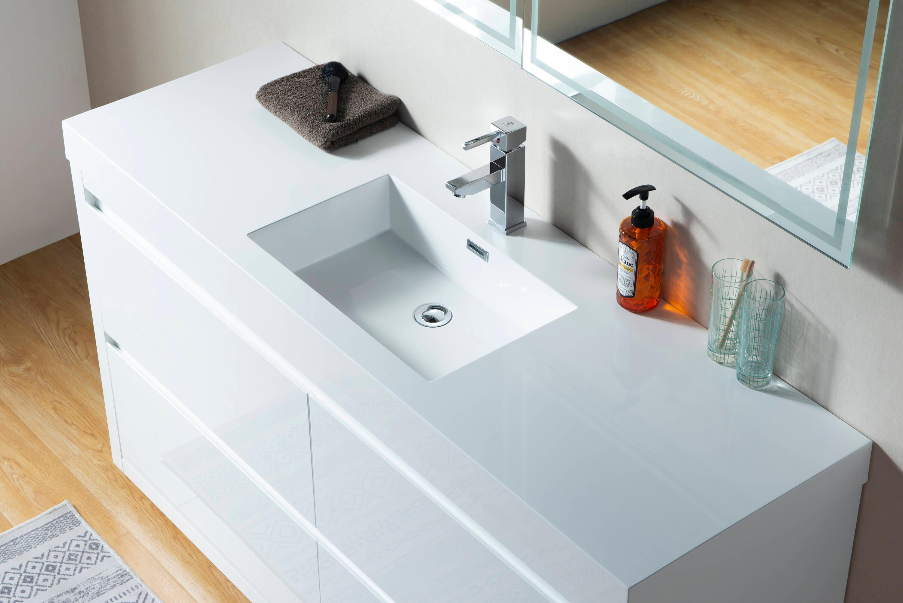 Vanity Art  60 in. Single Sink Bathroom Vanity with Resin Top