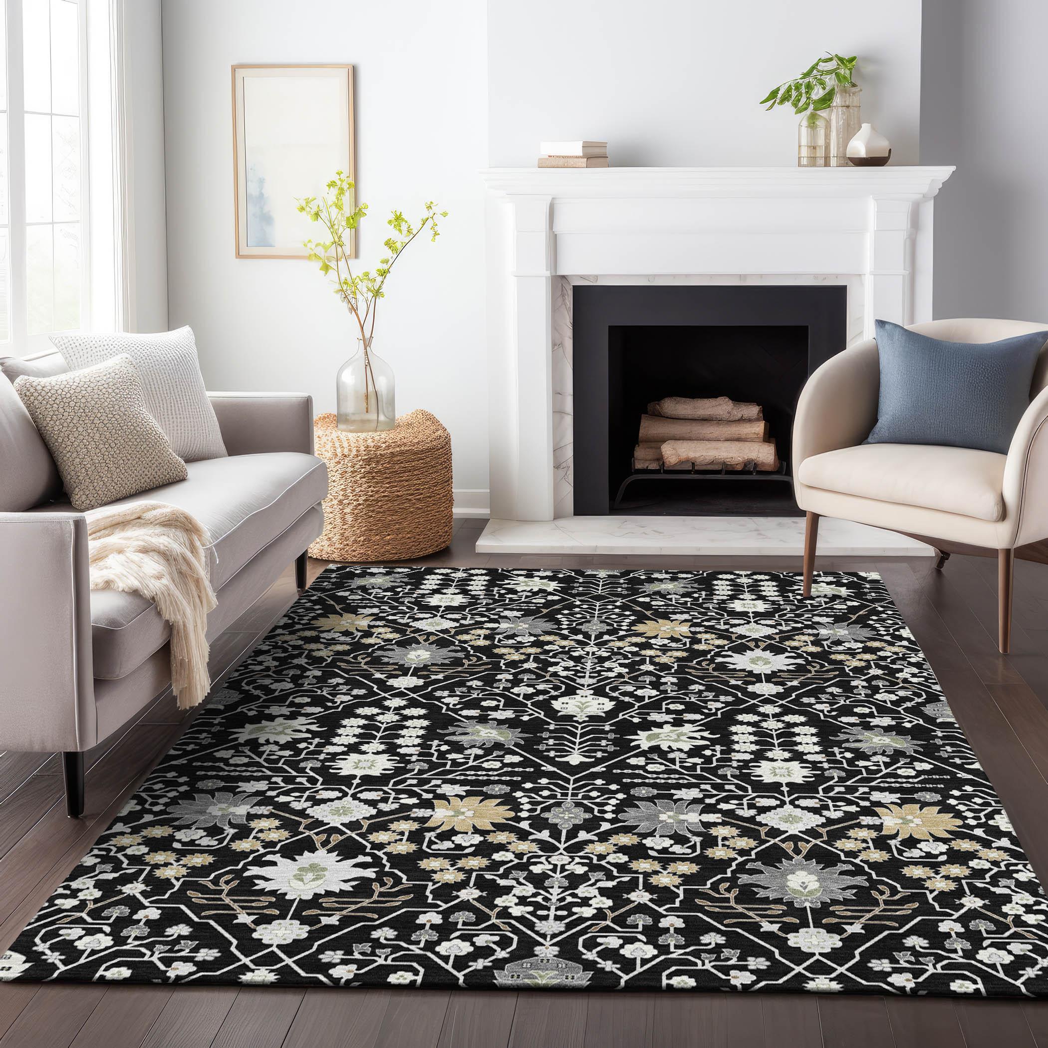 Machine Washable Indoor/Outdoor Chayden ACN1009 Black 1'8" x 2'6" Rug