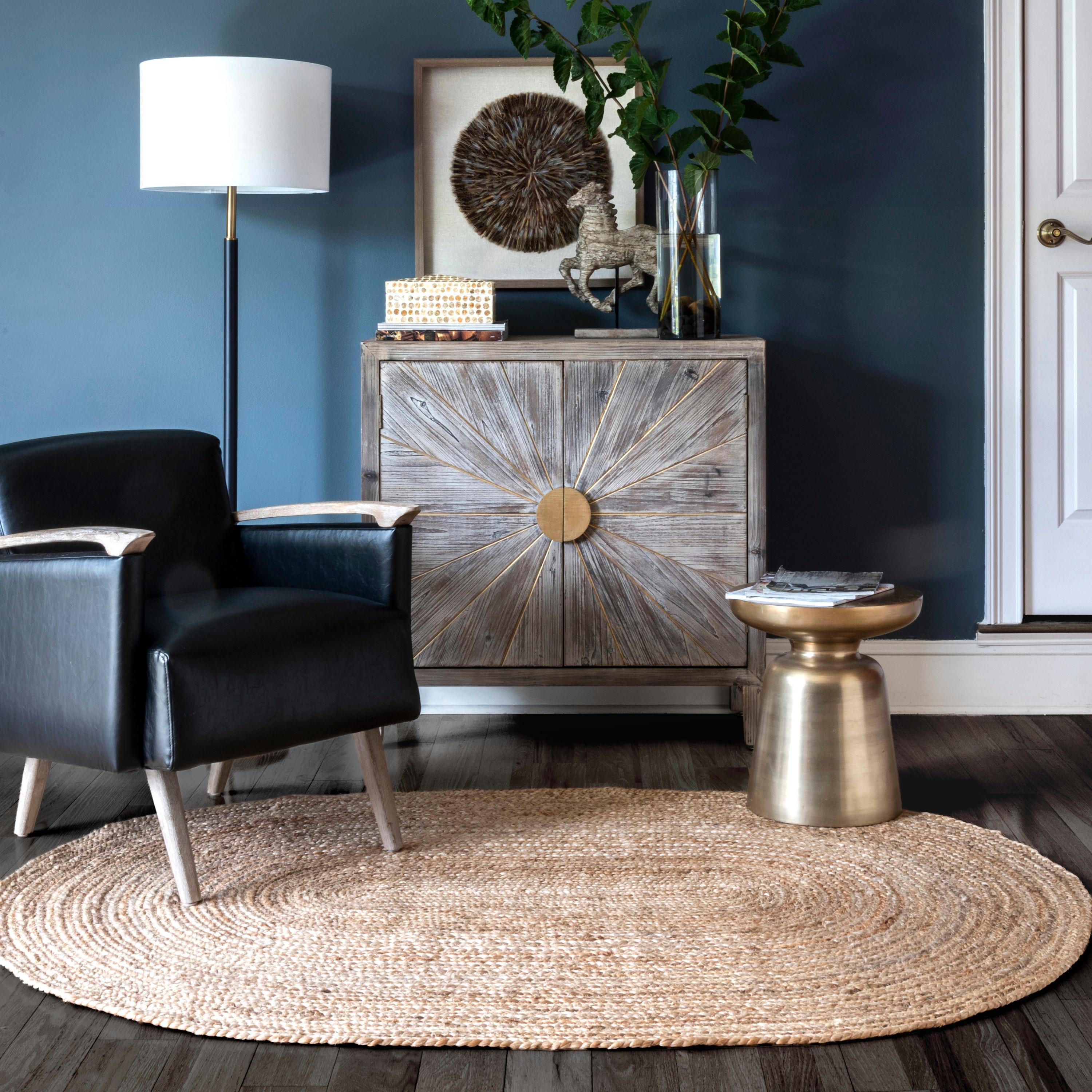 4'x6' Oval Hand Woven Rigo Jute Area Rug Natural - nuLOOM: Modern Braided Indoor Flat Pile Rug