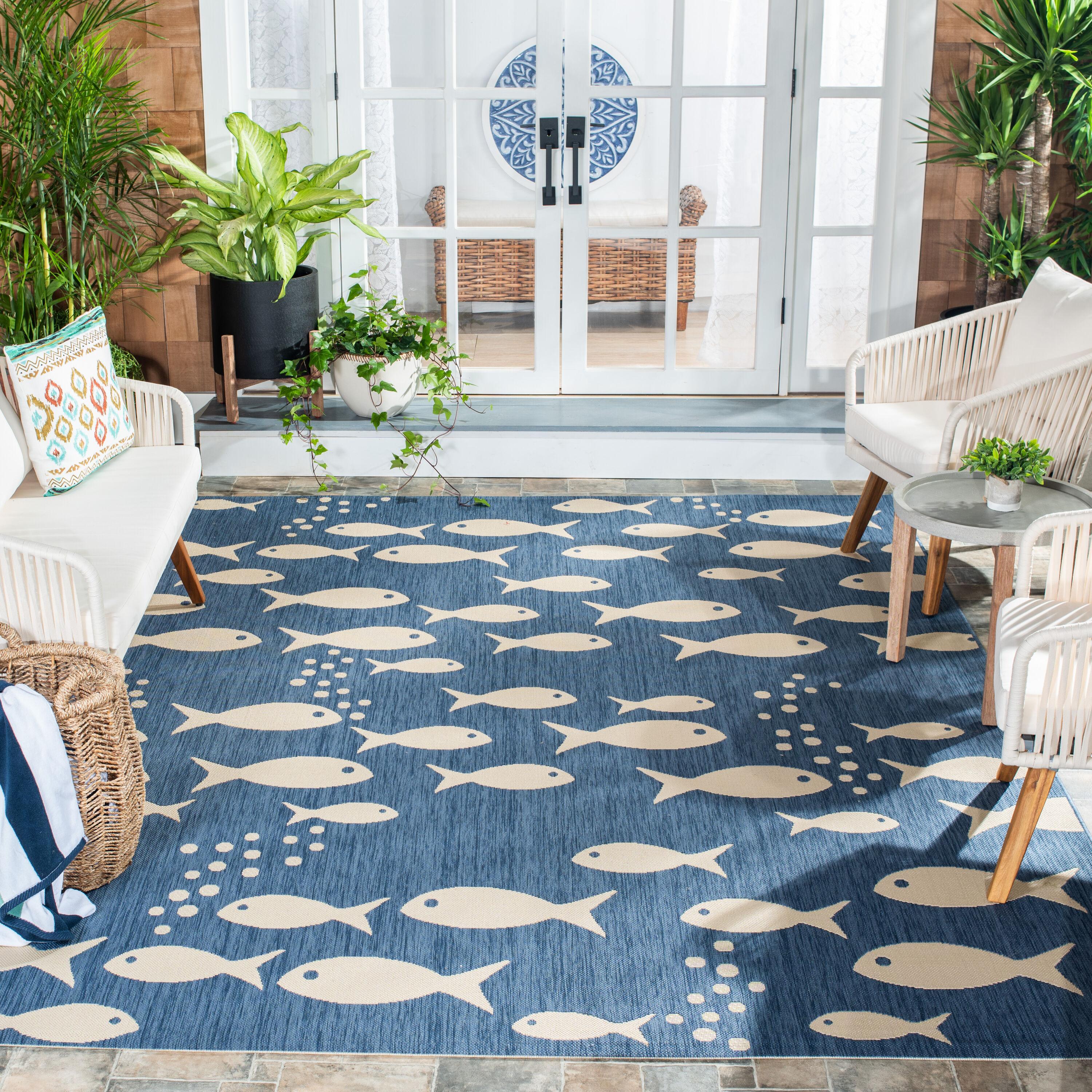 Courtyard CY6012 Power Loomed Indoor/Outdoor Area Rug - Blue/Beige - 5'3"x5'3" - Safavieh.