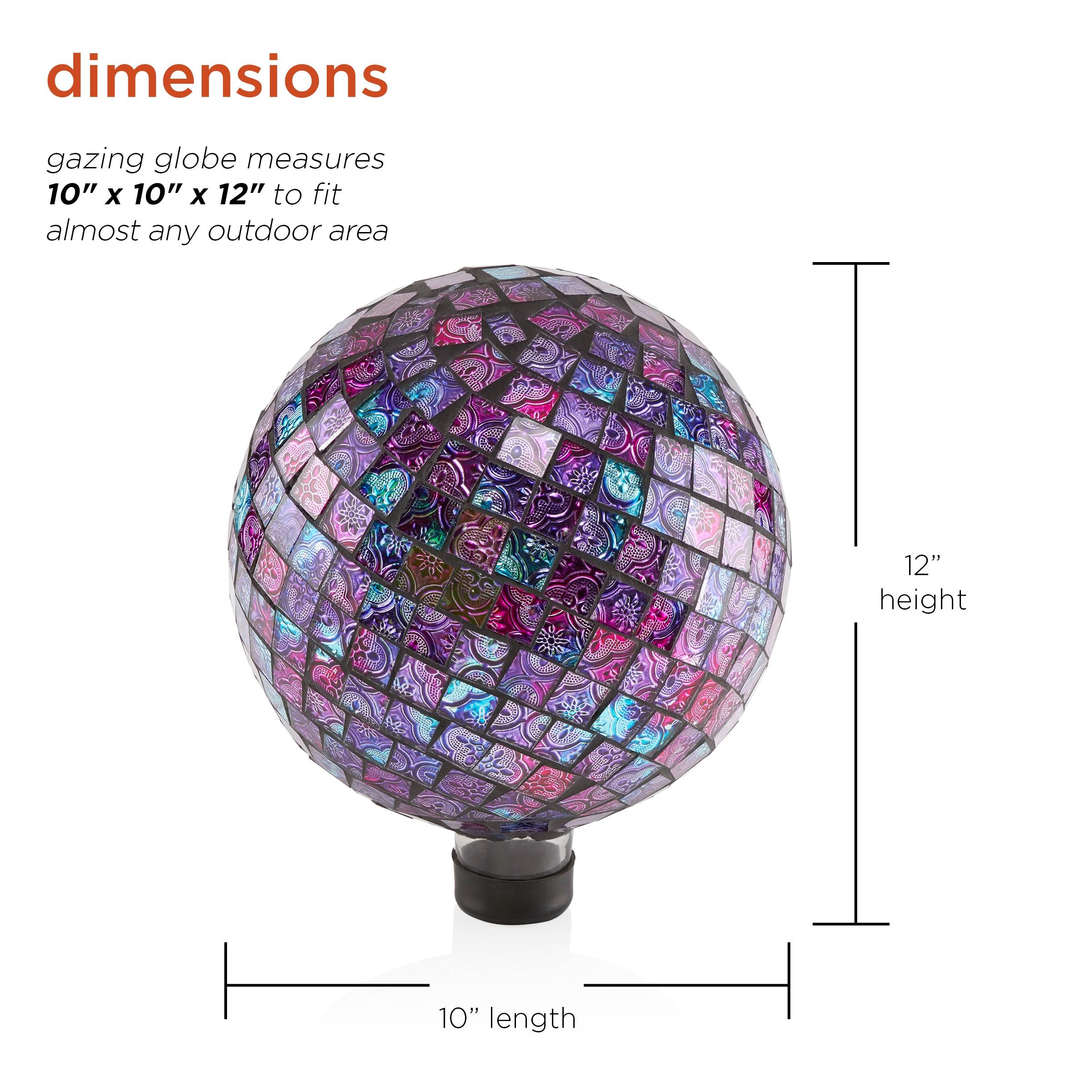 12" x 10" Indoor/Outdoor Embossed Pattern Glass Gazing Globe Purple - Alpine Corporation: Durable Polystone, LED Lights