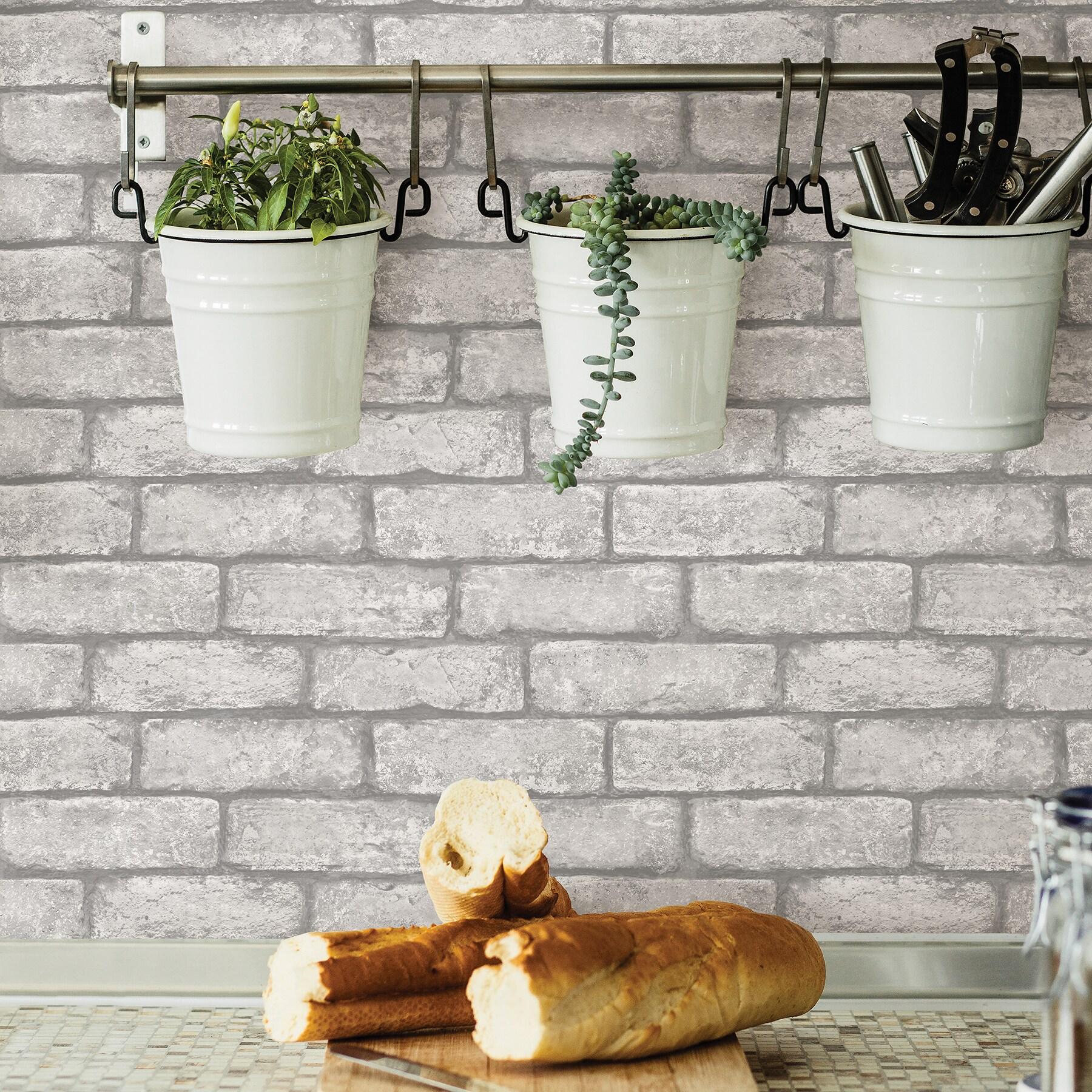 20.5 in. x 16.5 ft. Cambridge Brick Grey Peel & Stick Wallpaper