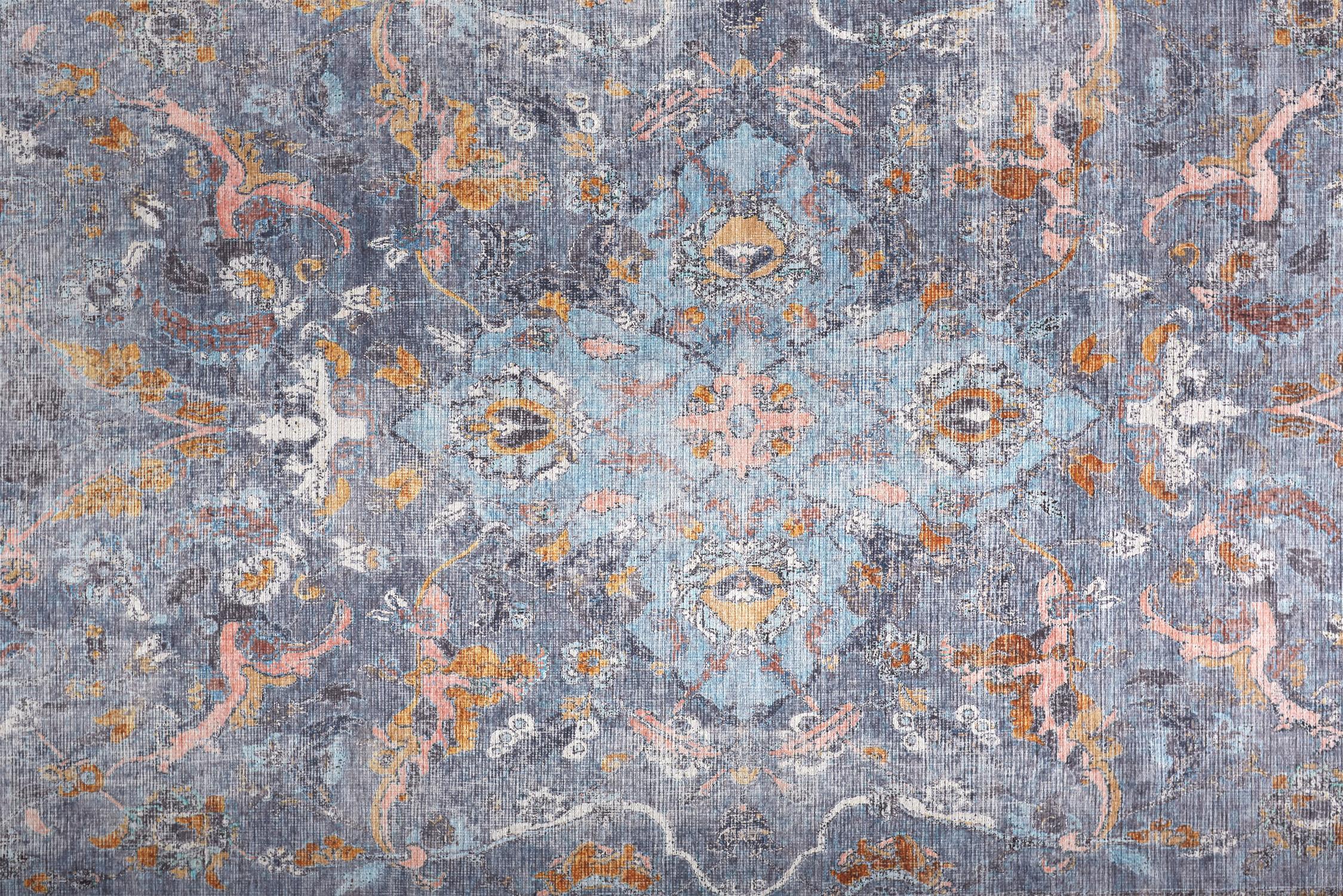 Percy Transitional Medallion Blue/Gray/Orange Area Rug