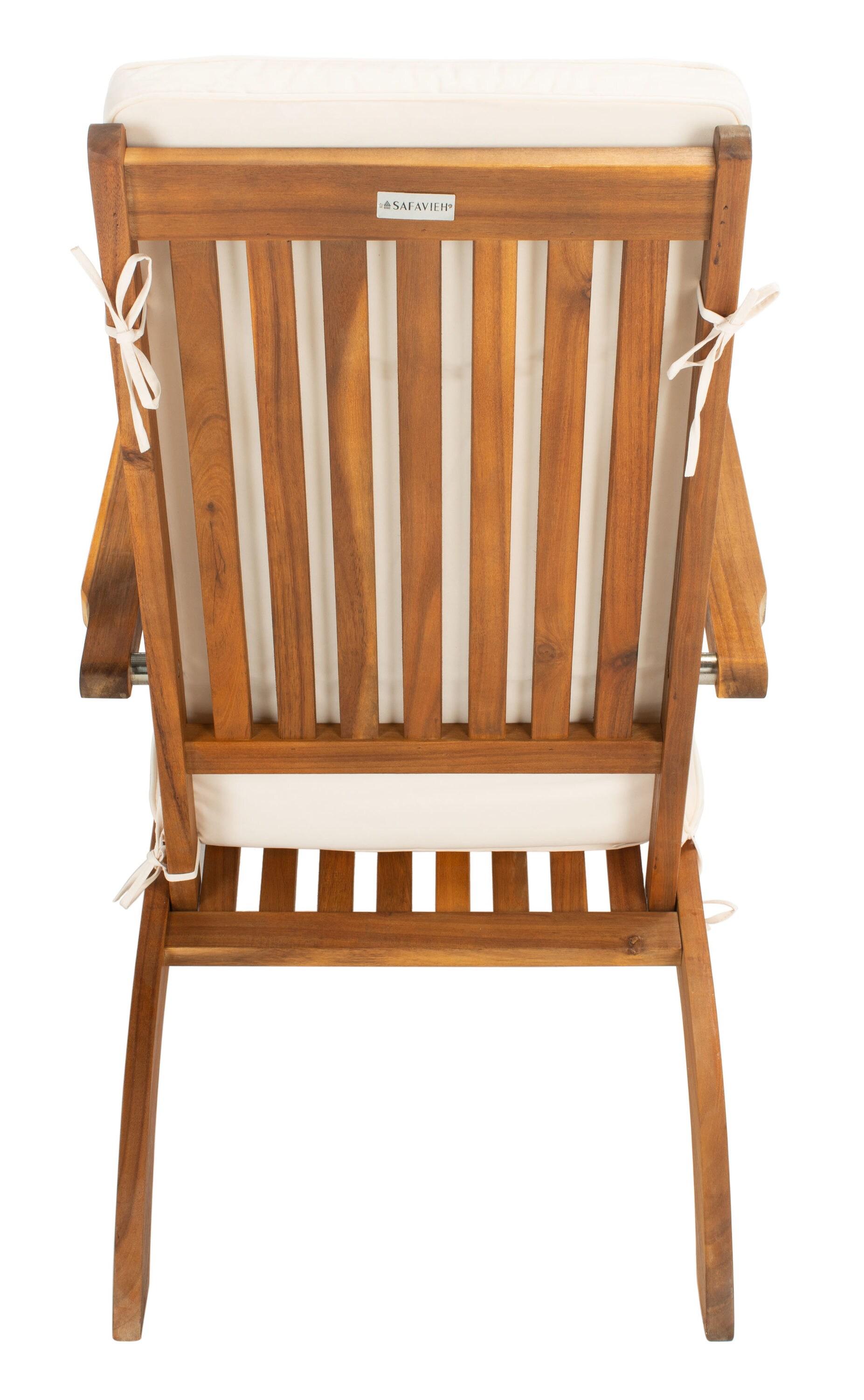 Palmdale Lounge Chair - Outdoor - PAT7015 - Natural/Beige + Blue Stripped Pillow -Safavieh