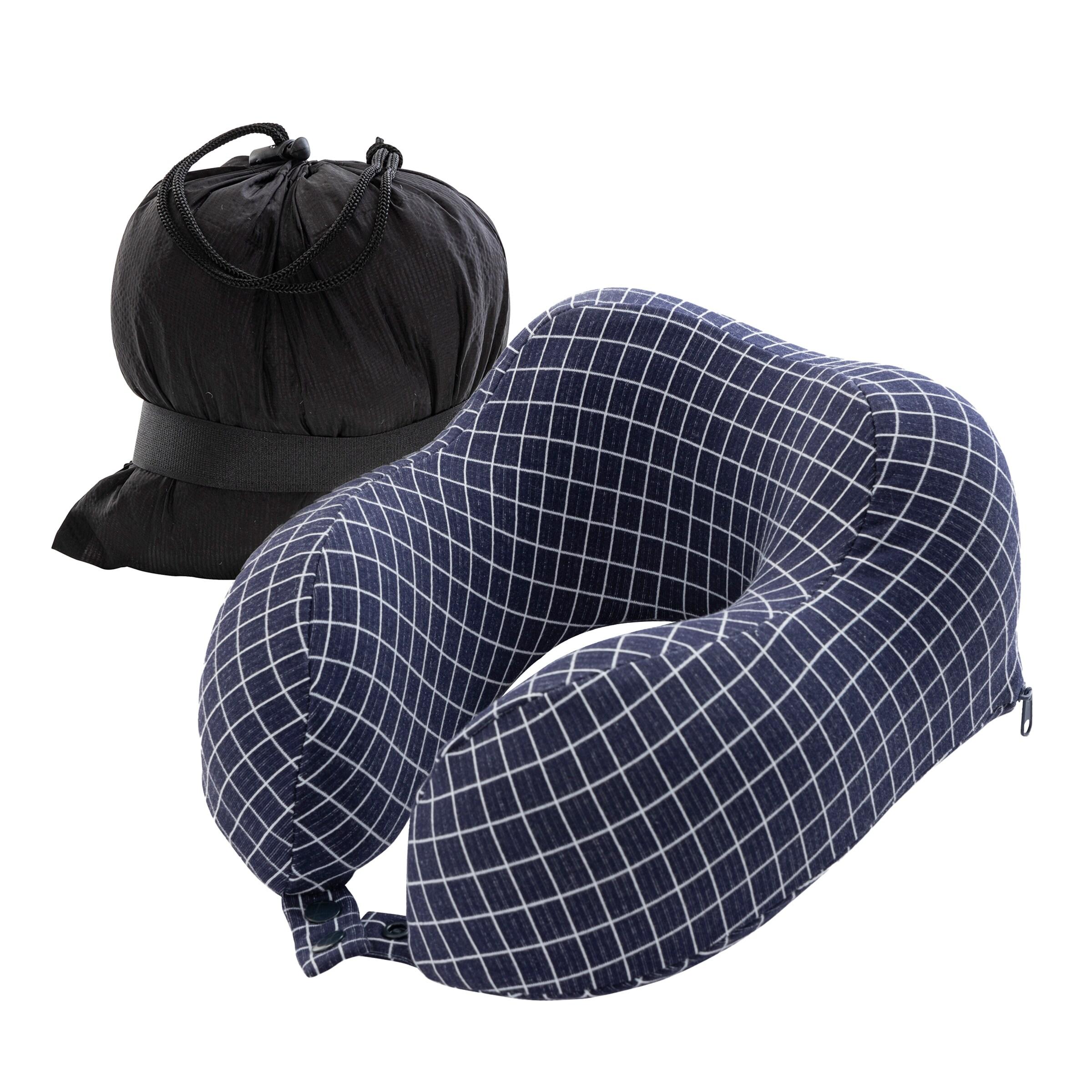 Travel Pillow - Memory Foam Pillow with Washable Cover - Neck Pillows for Sleeping on Airplanes, Trains, Cars, and Buses by Home-Complete (Navy)