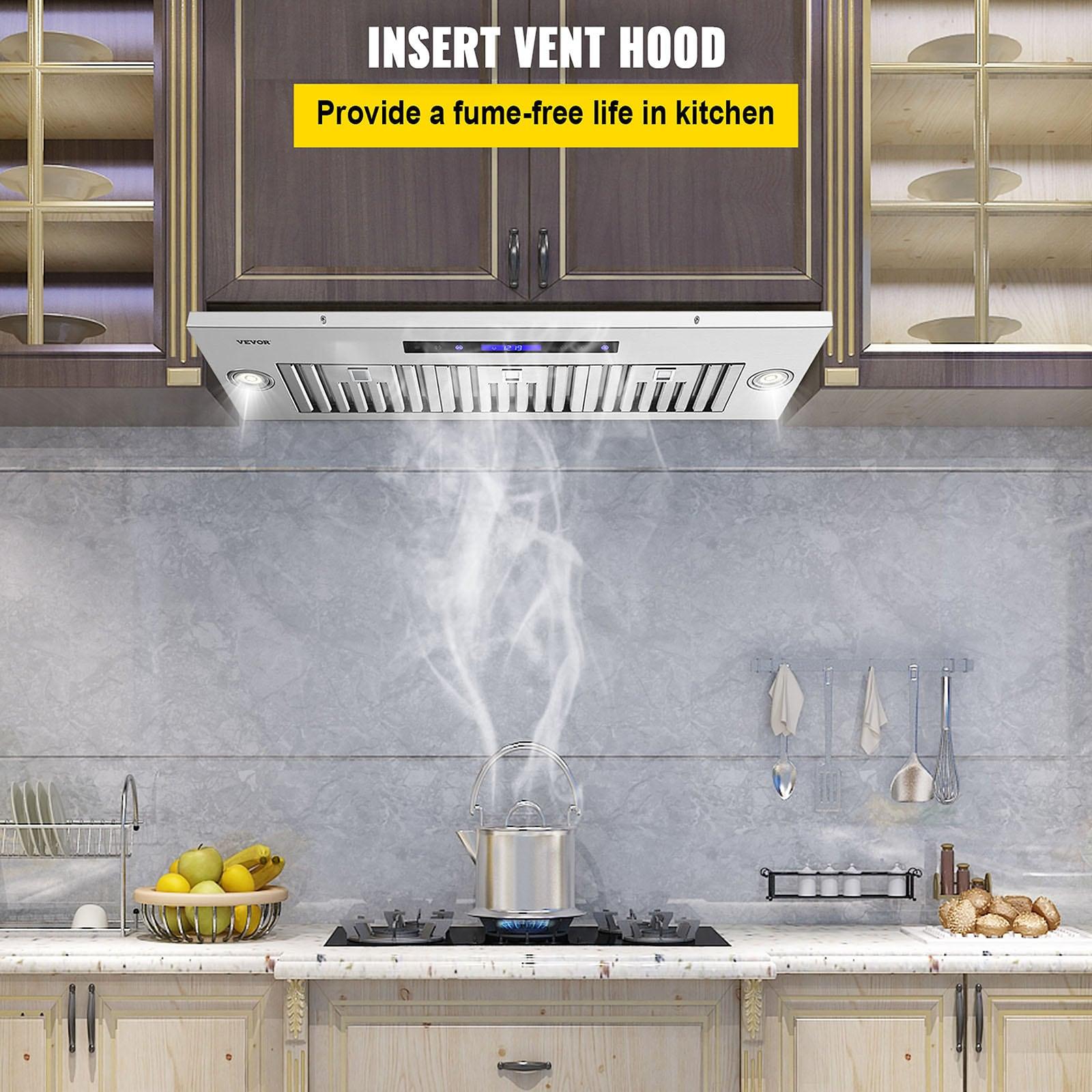 VEVOR 36" 900 CFM 4 Speed Ducted Insert Range Hood with Charcoal Filter and Light