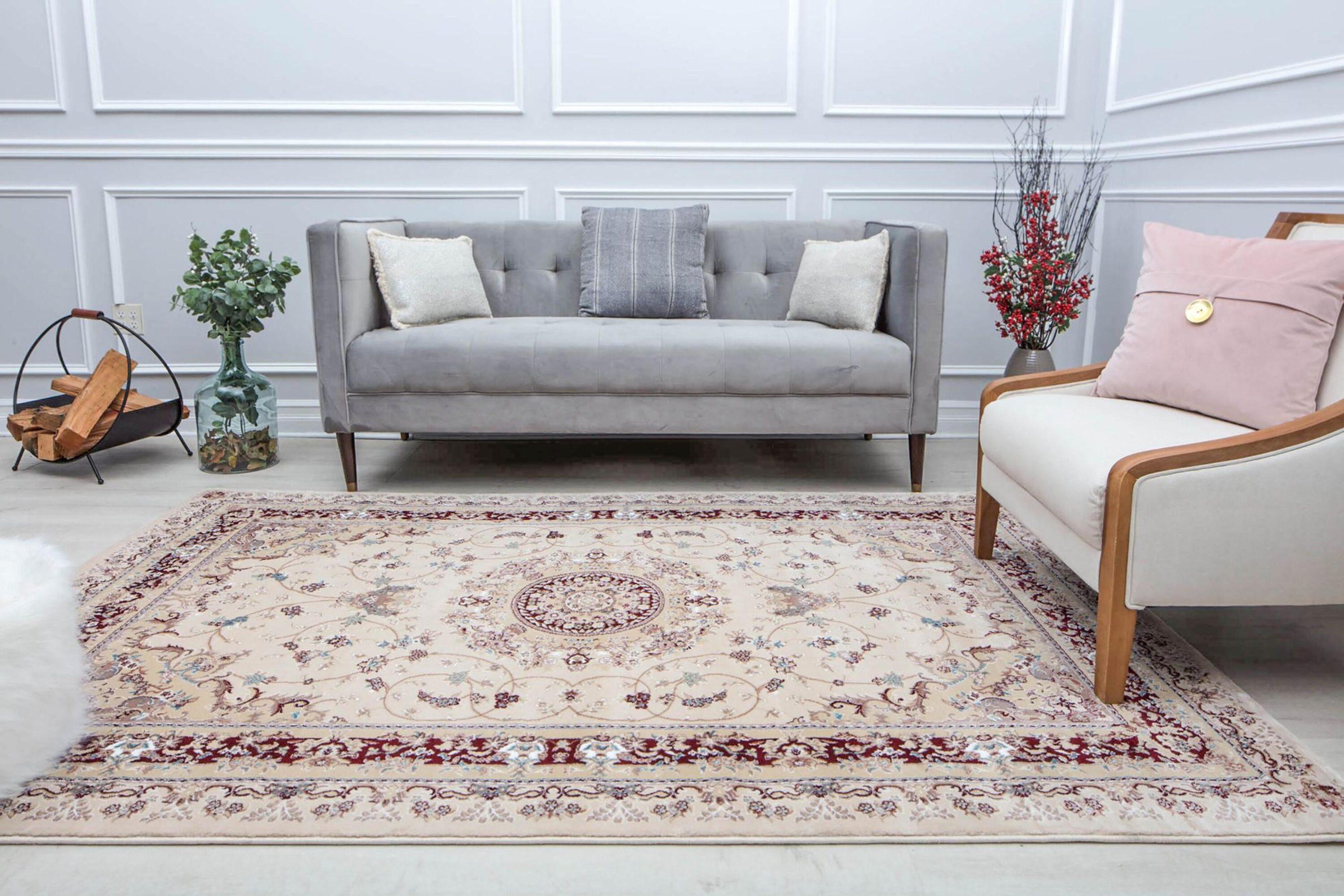 Rugs America Centurion CY30B Medallion Cream Transitional Vintage Beige Area Rug for Dining Room Rug Neutral Rug Living Room Rug Kitchen, 2'0"x4'0"