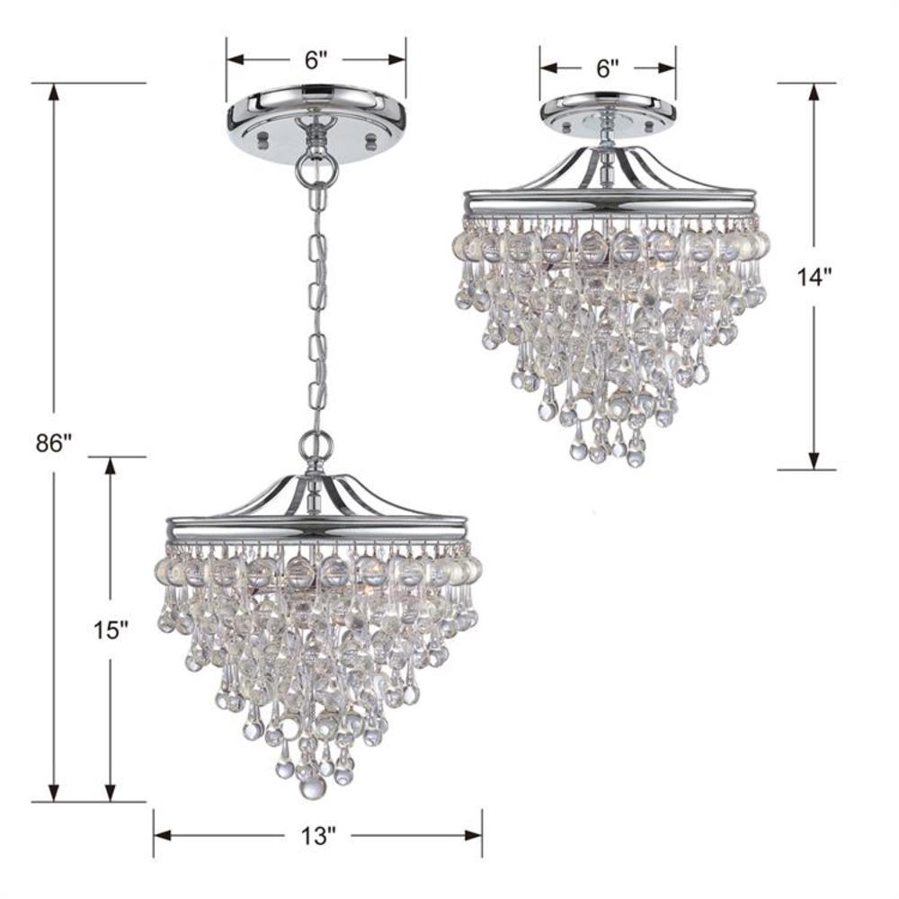 Calypso Polished Chrome 3-Light Mini Chandelier with Smooth Glass Drops