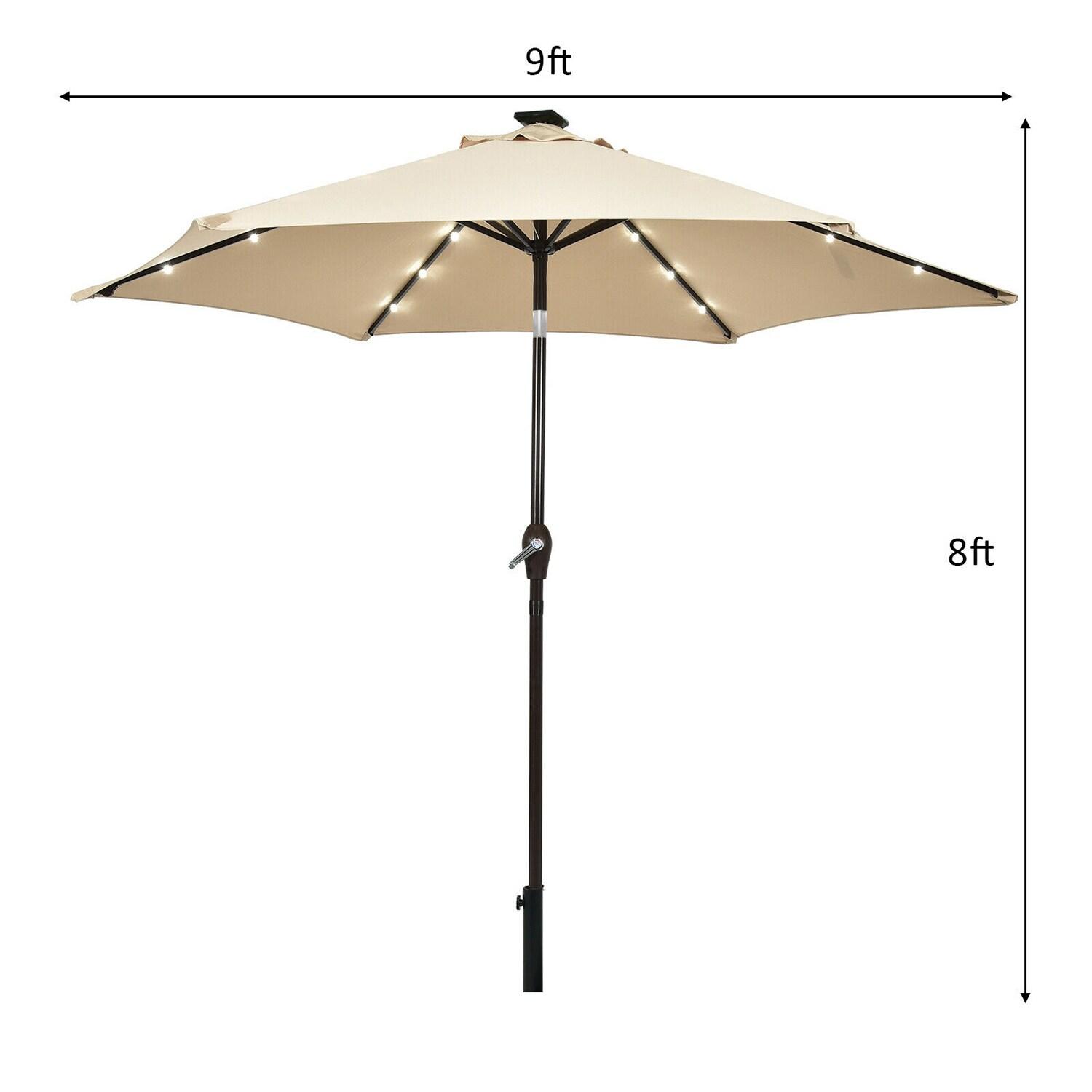 Latitude Run® 9 Feet Patio LED Solar Umbrella With Crank