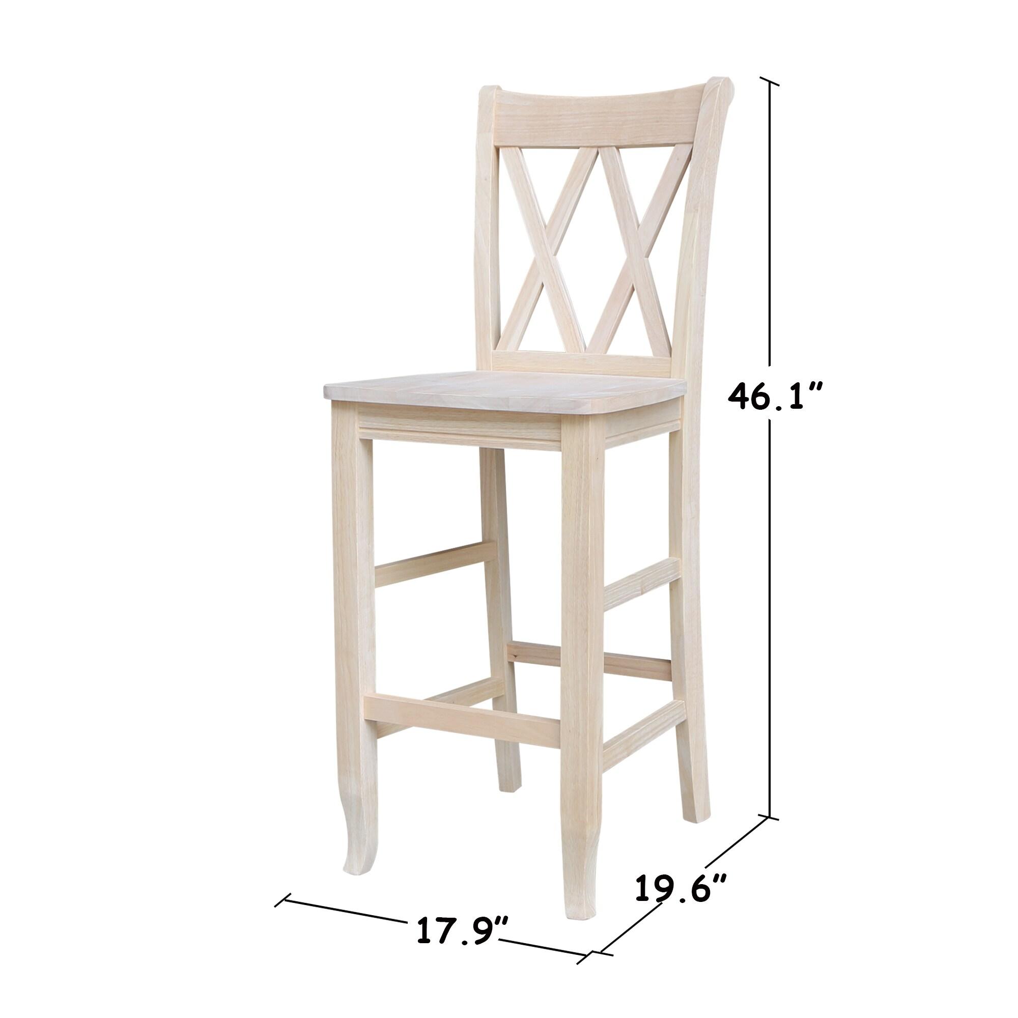 30" Double X-Back Counter Height Barstool Unfinished - International Concepts: Solid Wood, Armless