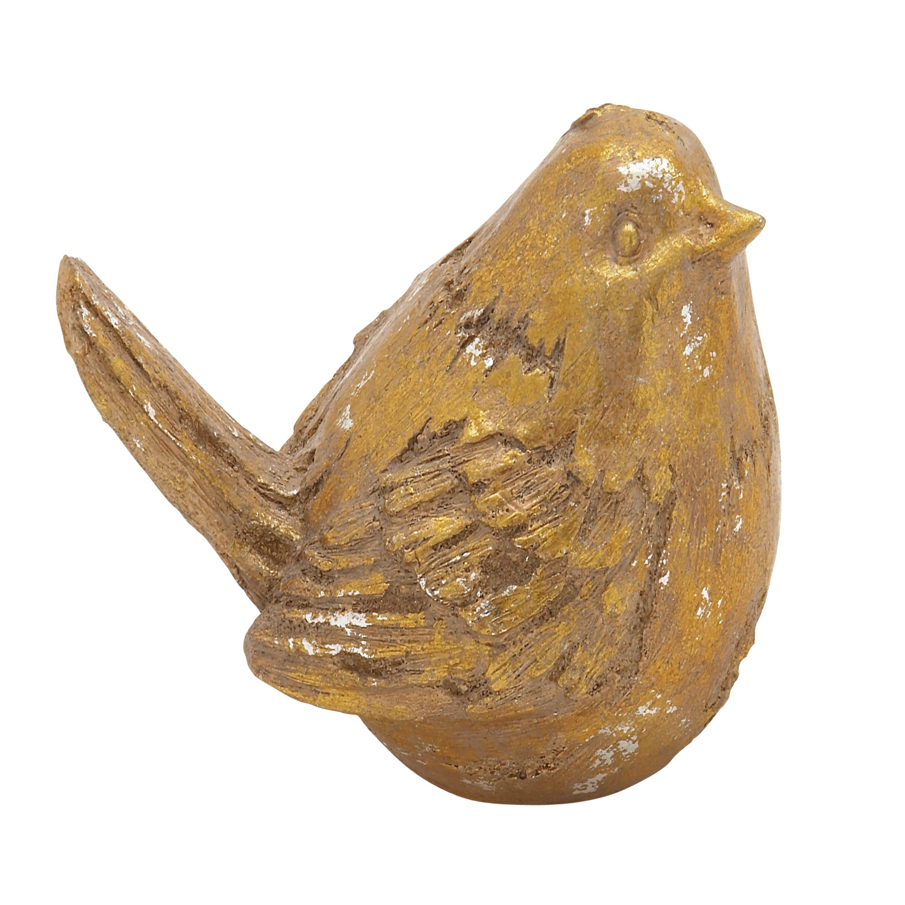 8"W, 6"H Gold Polystone Bird Sculpture, by DecMode (2 Count)