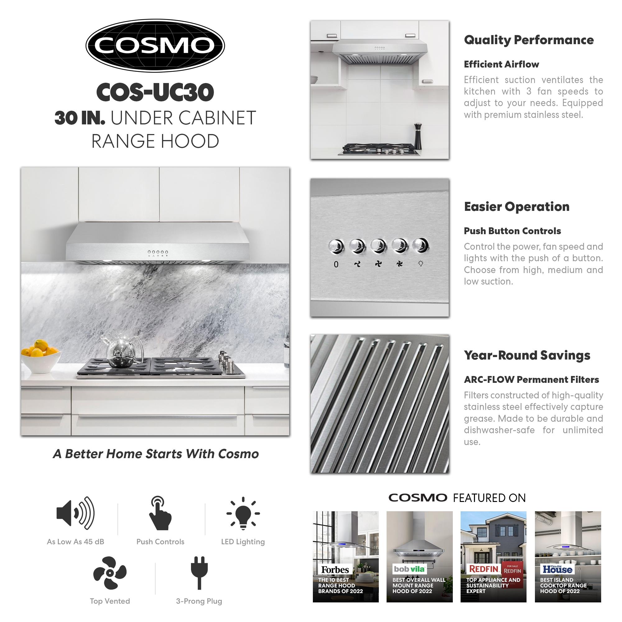 Cosmo Range Hoods UC30 30 in. 380 CFM Ducted Under-Cabinet Range Hood