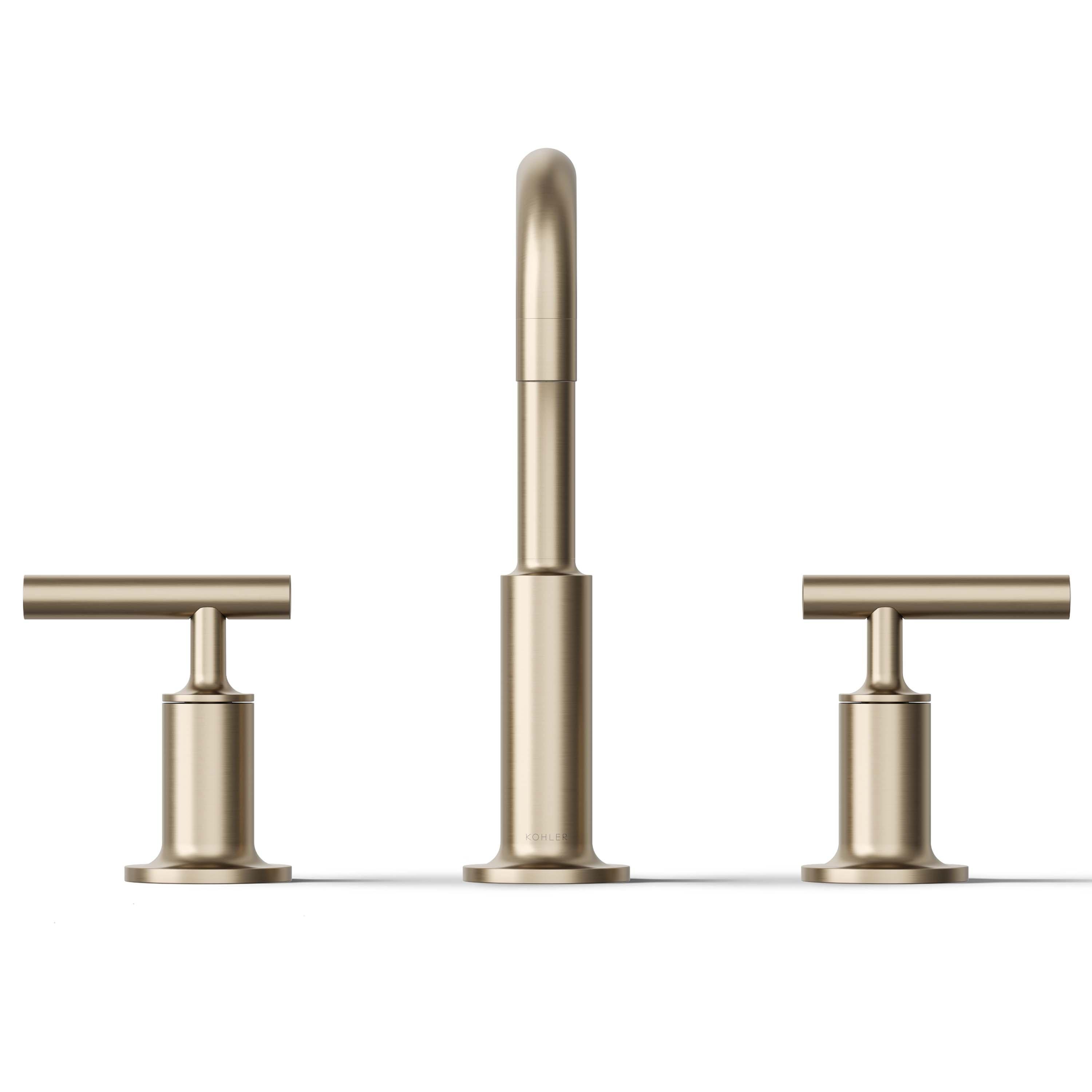 Purist® Widespread Faucet with Drain Assembly Low Lever Handles and Low Gooseneck Spout