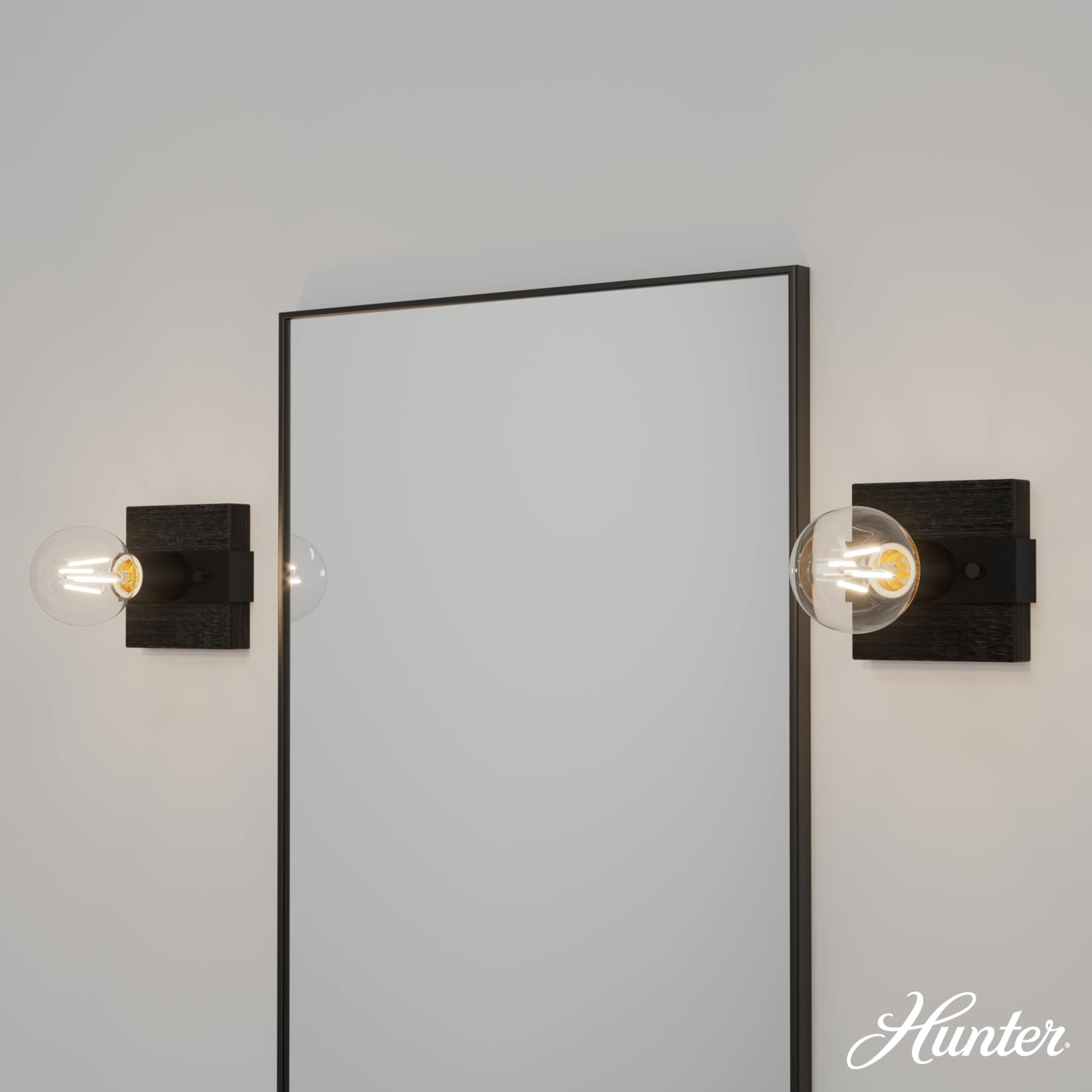 Hunter Fan Donelson Natural Black Iron and Dark Ash Sconce Wall Light Fixture: ETL Listed, Dimmable, Metal Body