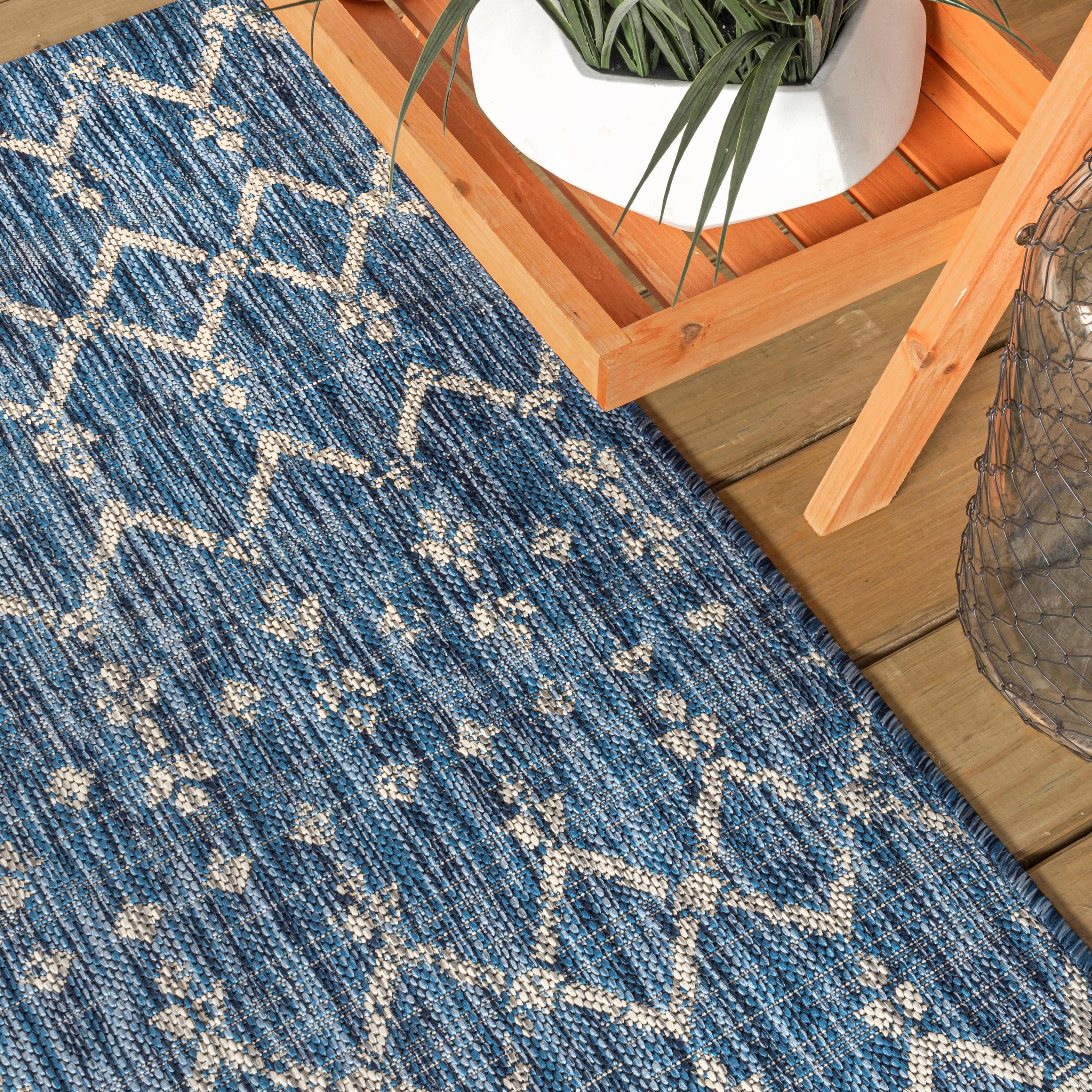 8'x10' Ourika Moroccan Geometric Textured Weave Indoor/Outdoor Area Rug, Navy/Light Gray - JONATHAN Y