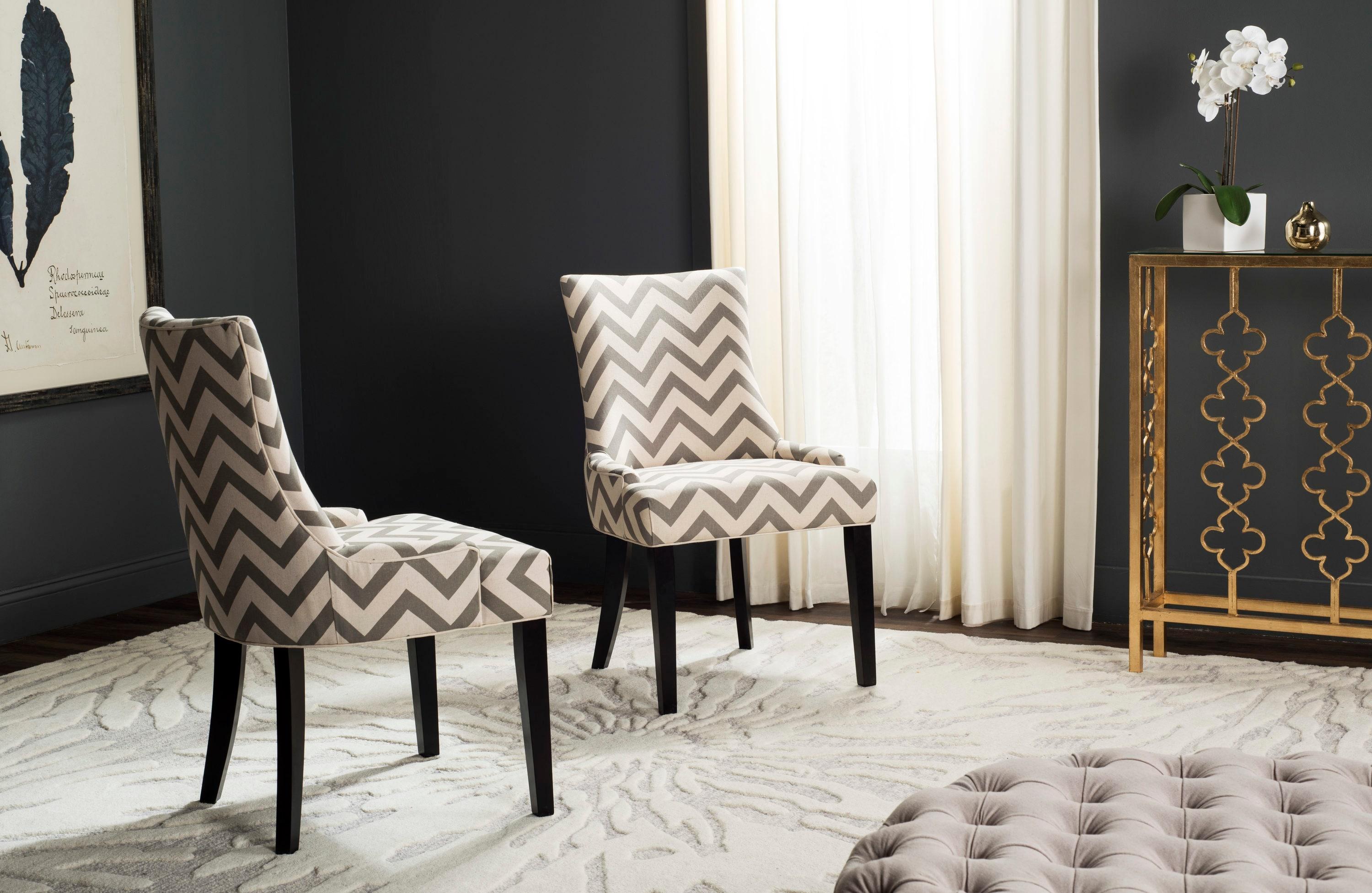 SAFAVIEH Lester 19" H Contemporary Glam Dining Chair, Grey/White/Espresso, Set of 2