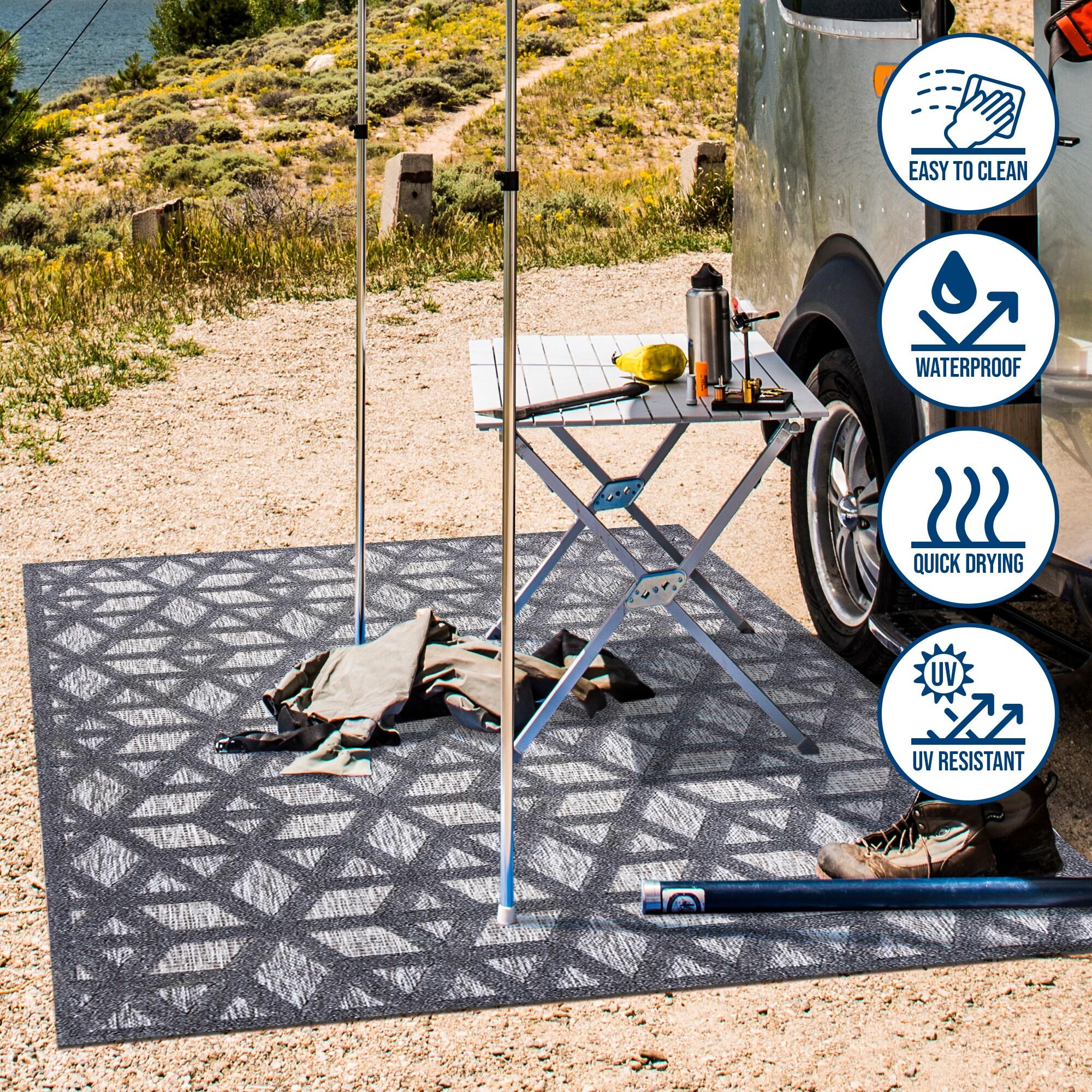 5 X 8 Talaia Neutral Geometric Indoor/Outdoor Area Rug, Dark Gray - JONATHAN Y