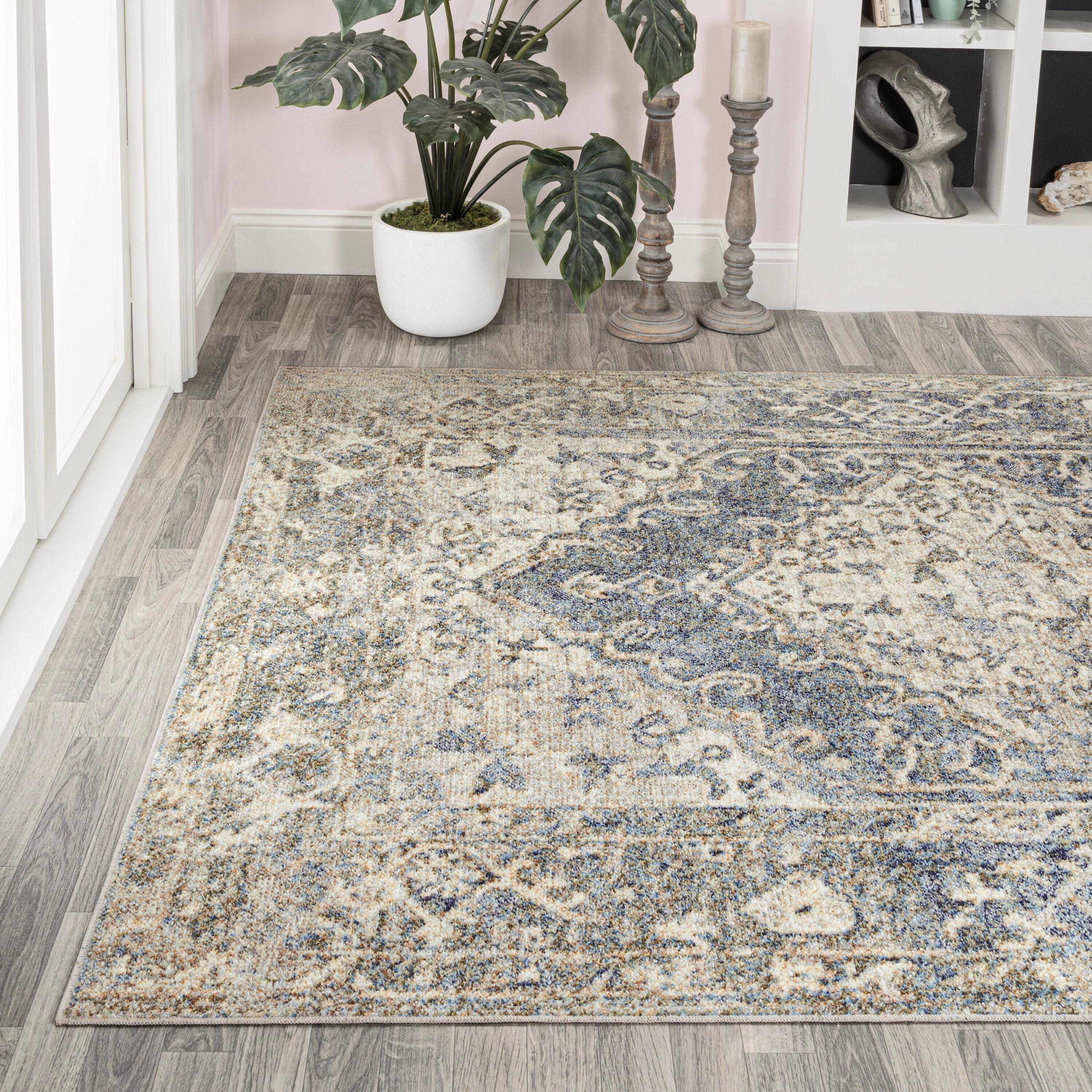 JONATHAN Y Pavel Distressed Medallion Low-Pile Machine-Washable Blue/Cream 3 ft. x 5 ft. Area Rug