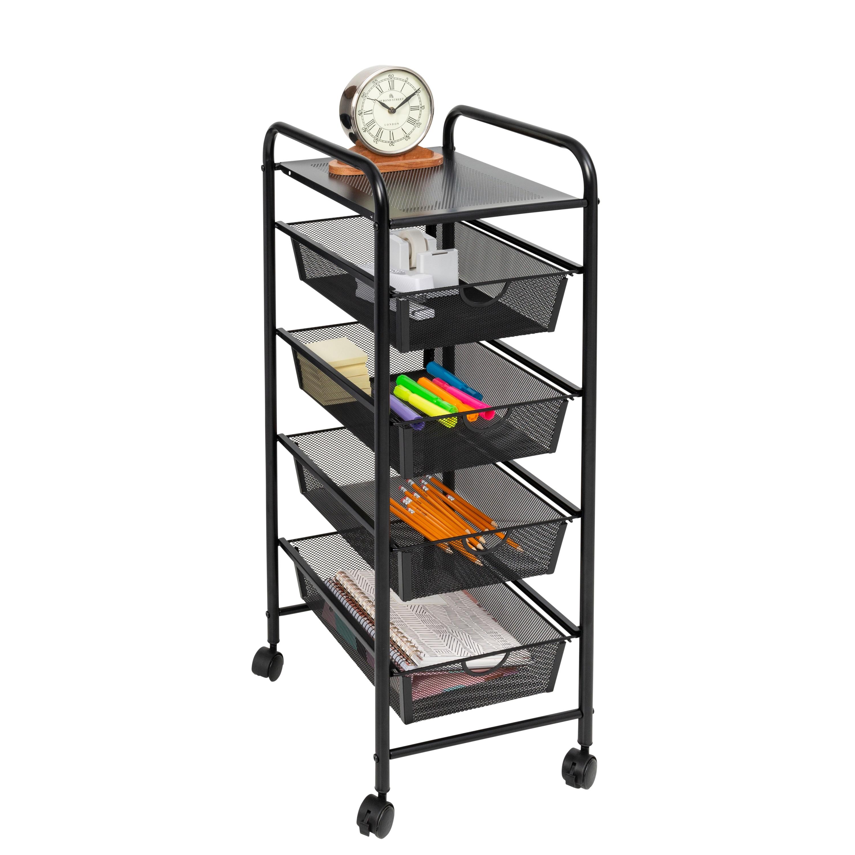 Honey-Can-Do 5-Tier Metal Rolling Storage Cart with Lockable Wheels, Black