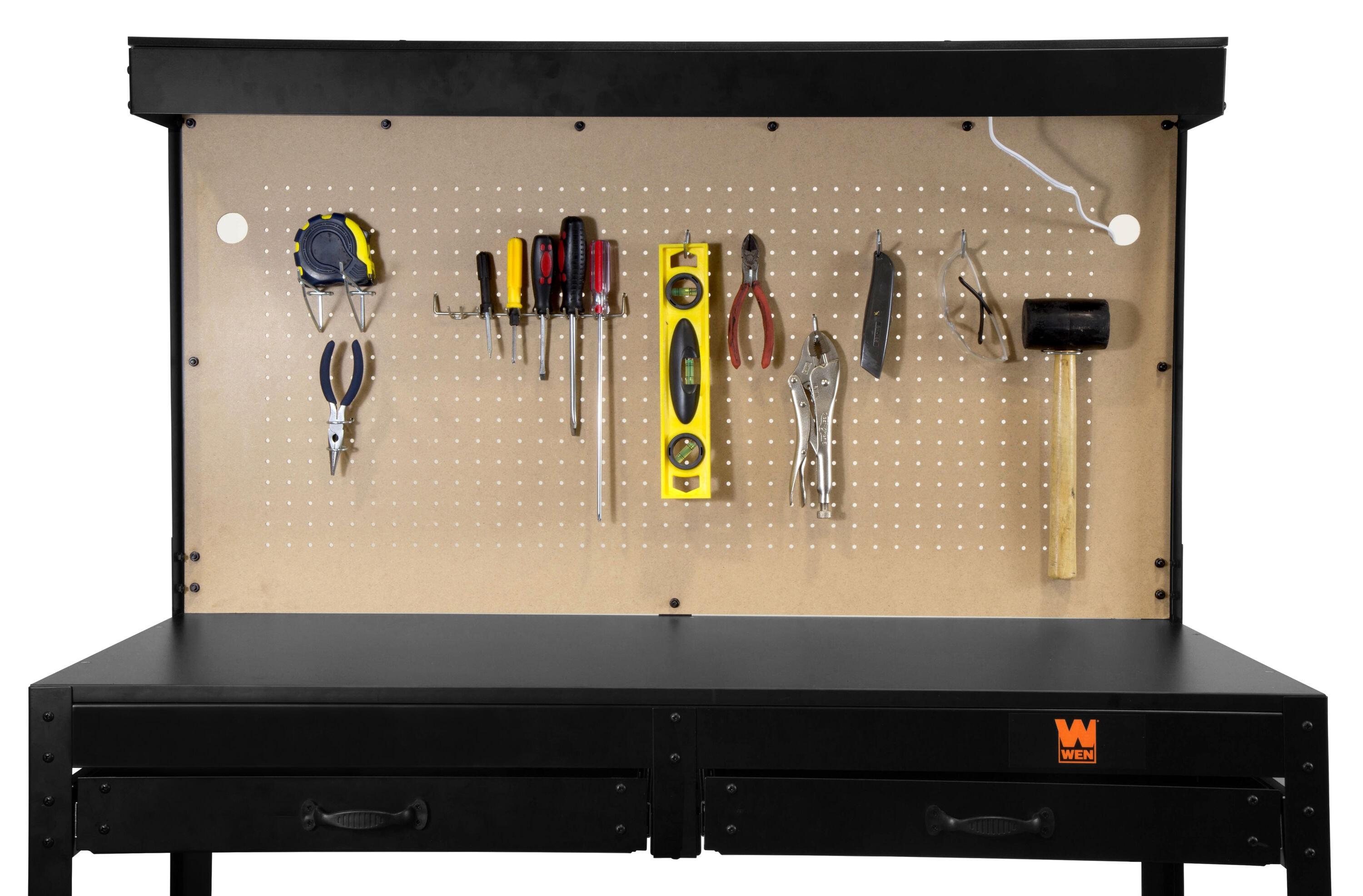 WEN 48 inch Steel Workbench with power outlets and light, 200lb capacity