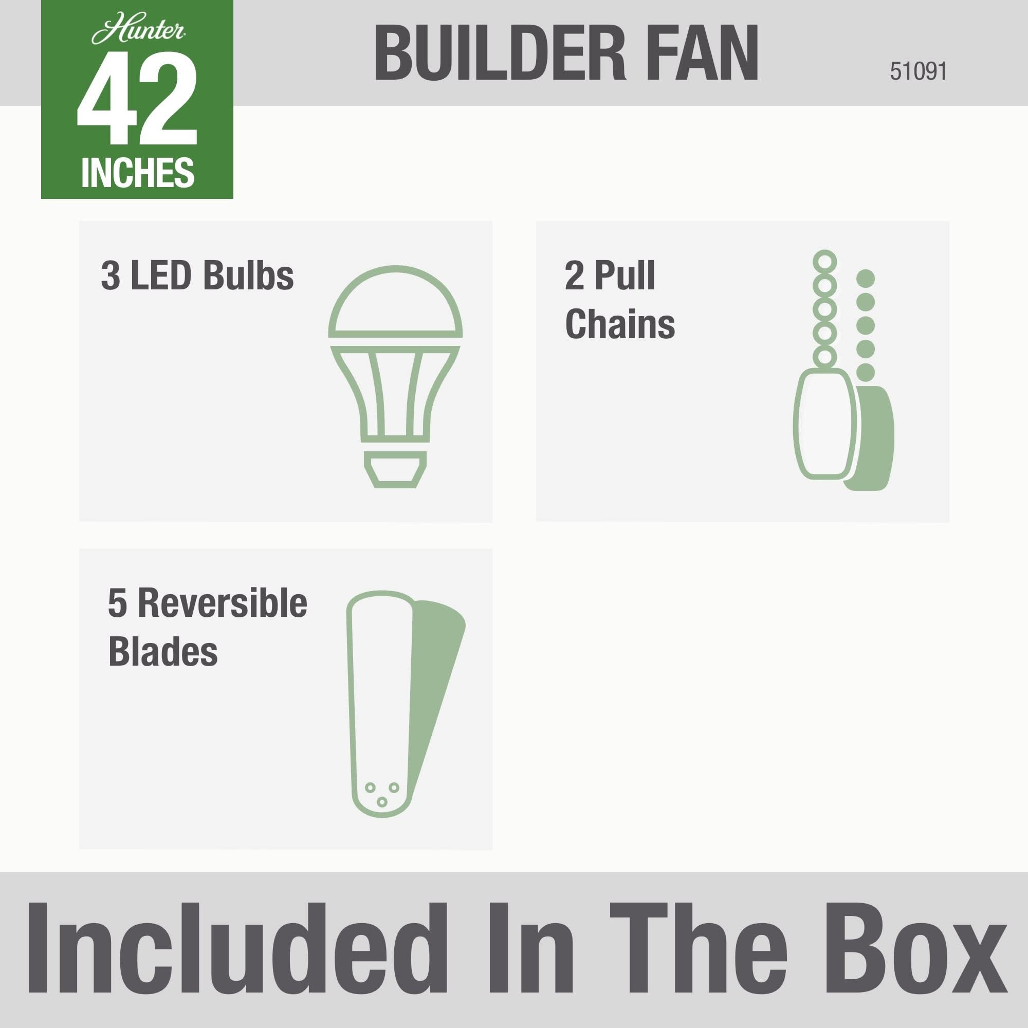Hunter Fan 42" Builder Low Profile 5 - Blade Flush Mount Ceiling Fan with Pull Chain and Light Kit Included