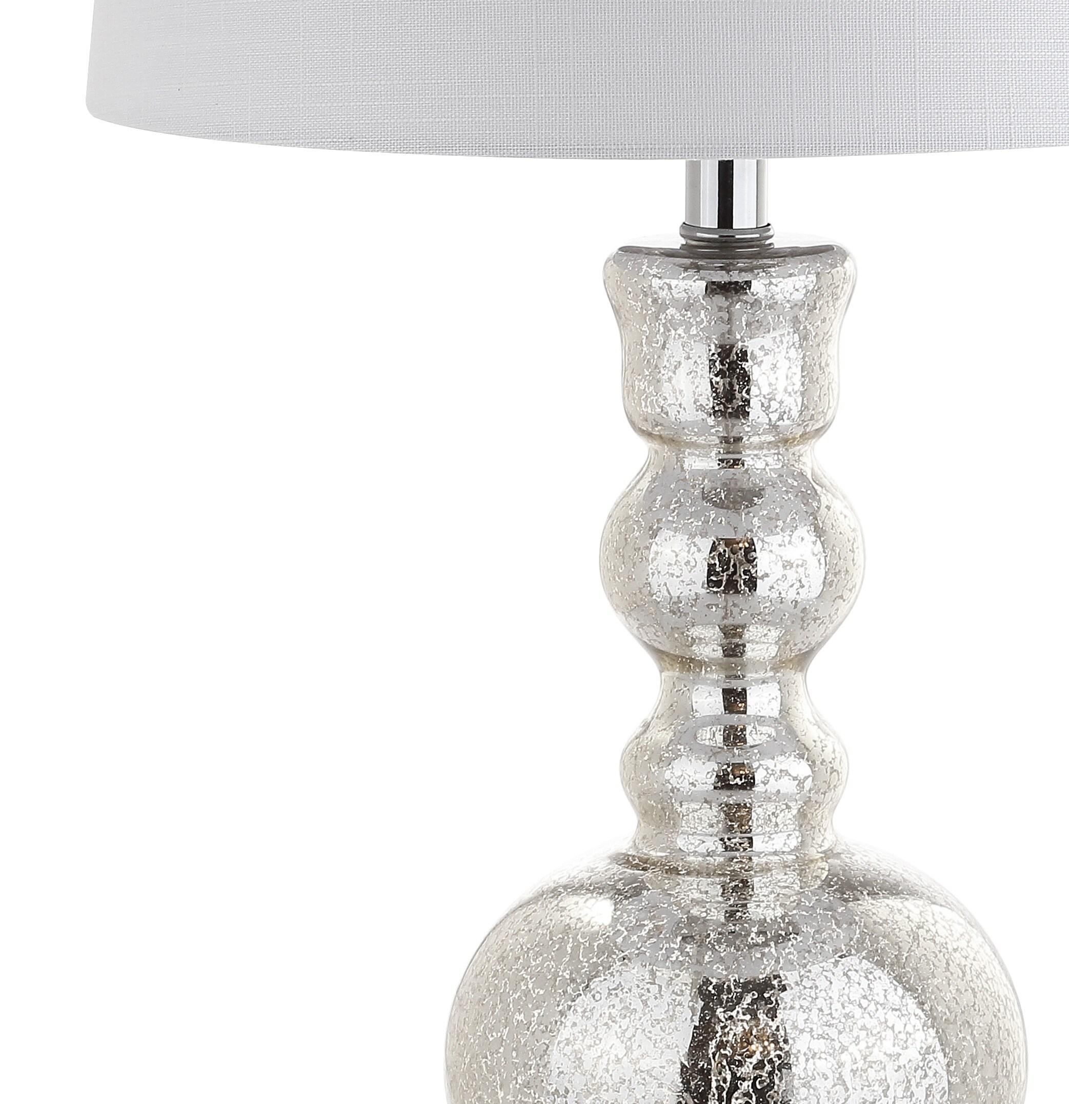 JONATHAN Y JYL1061D-SET2 Genie 28.5" Glass LED Table Lamp, Contemporary, Transitional for living room, dinning room, bedroom, office Bulb Included, Mercury Silver (Set of 2)
