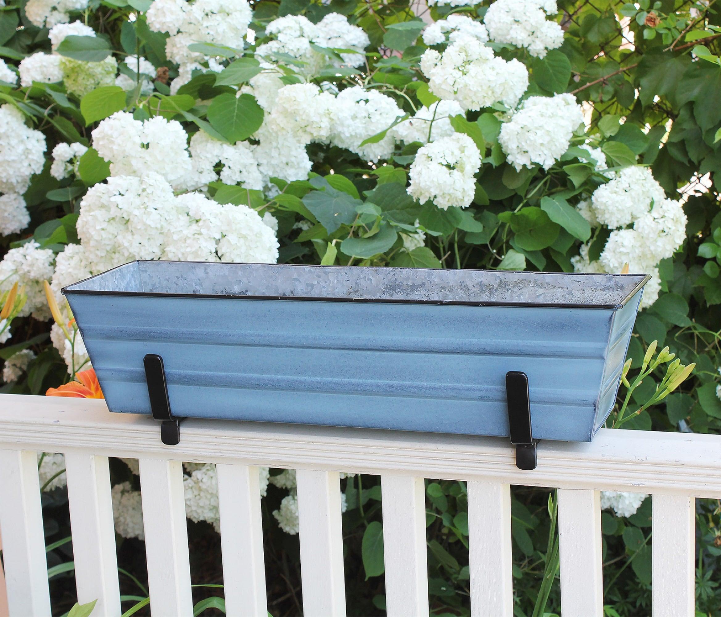 Small Blue Galvanized Steel Flower Box Planter with Brackets