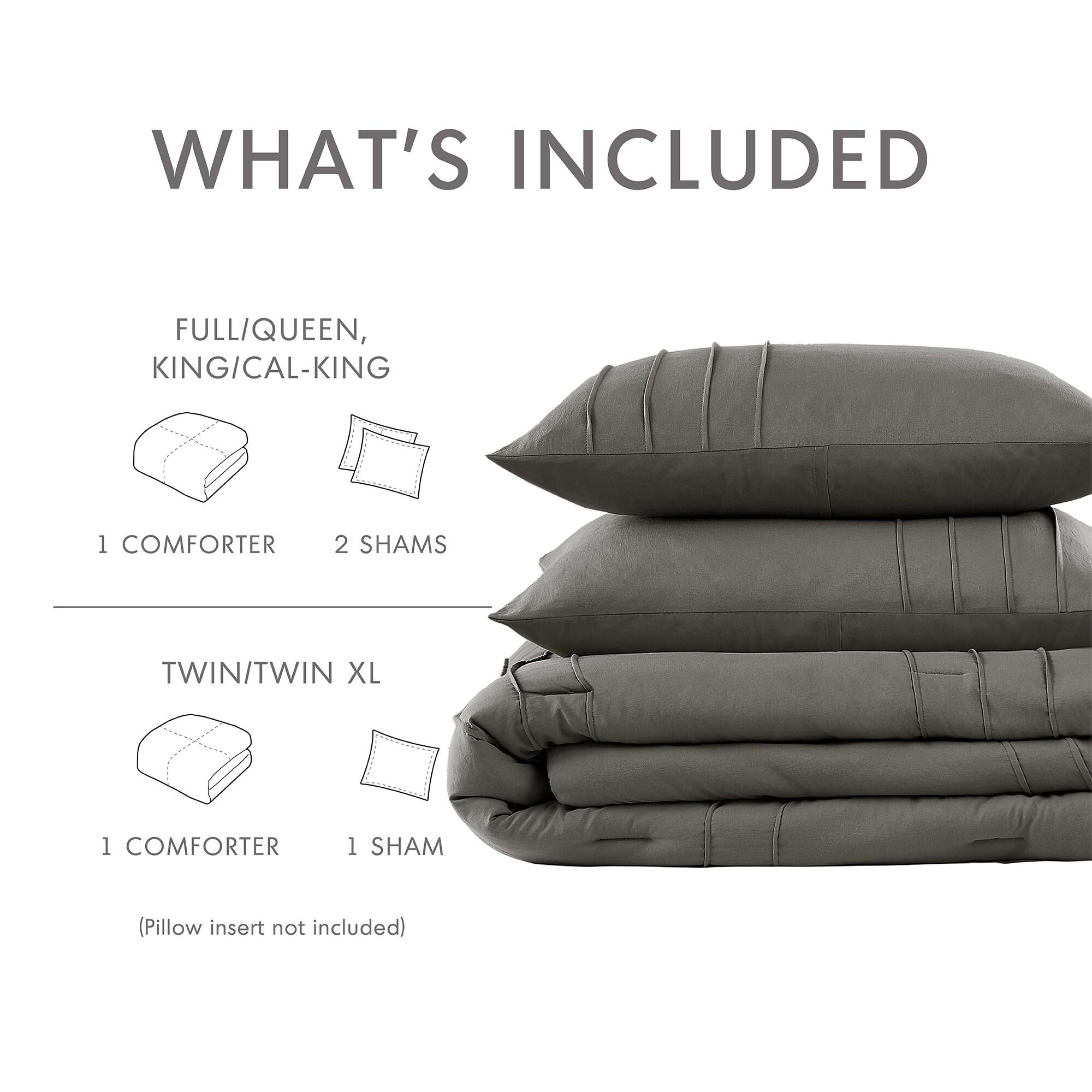Regency Heights Twin/Twin XL Comforter Set, Boho 2-Piece Pintuck Stitching Dorm Bedding Set, Soft Washed Pleated Bed Sets with Pillow Sham Grey